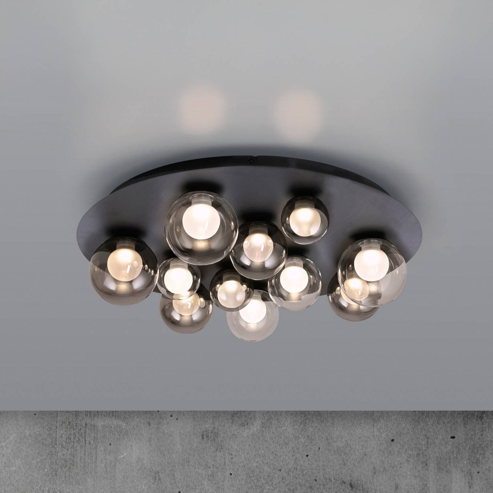 Stropné LED svetlo PURE Popup, šedá/dymovo šedá, Ø 60 cm, 11-pl.