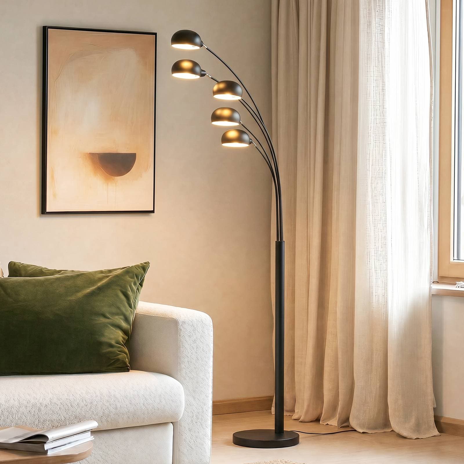 Stojacia lampa Lindby Jewa, čierna, kov, 5 svetiel, E14