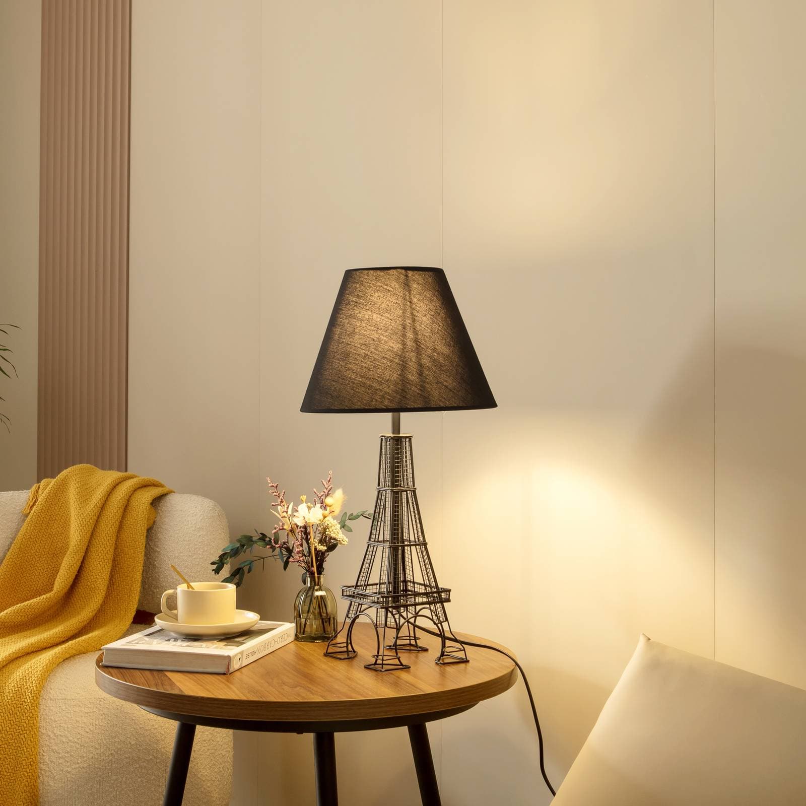 Stolná lampa Lindby Croia, čierna, kov, Ø 28 cm, E27