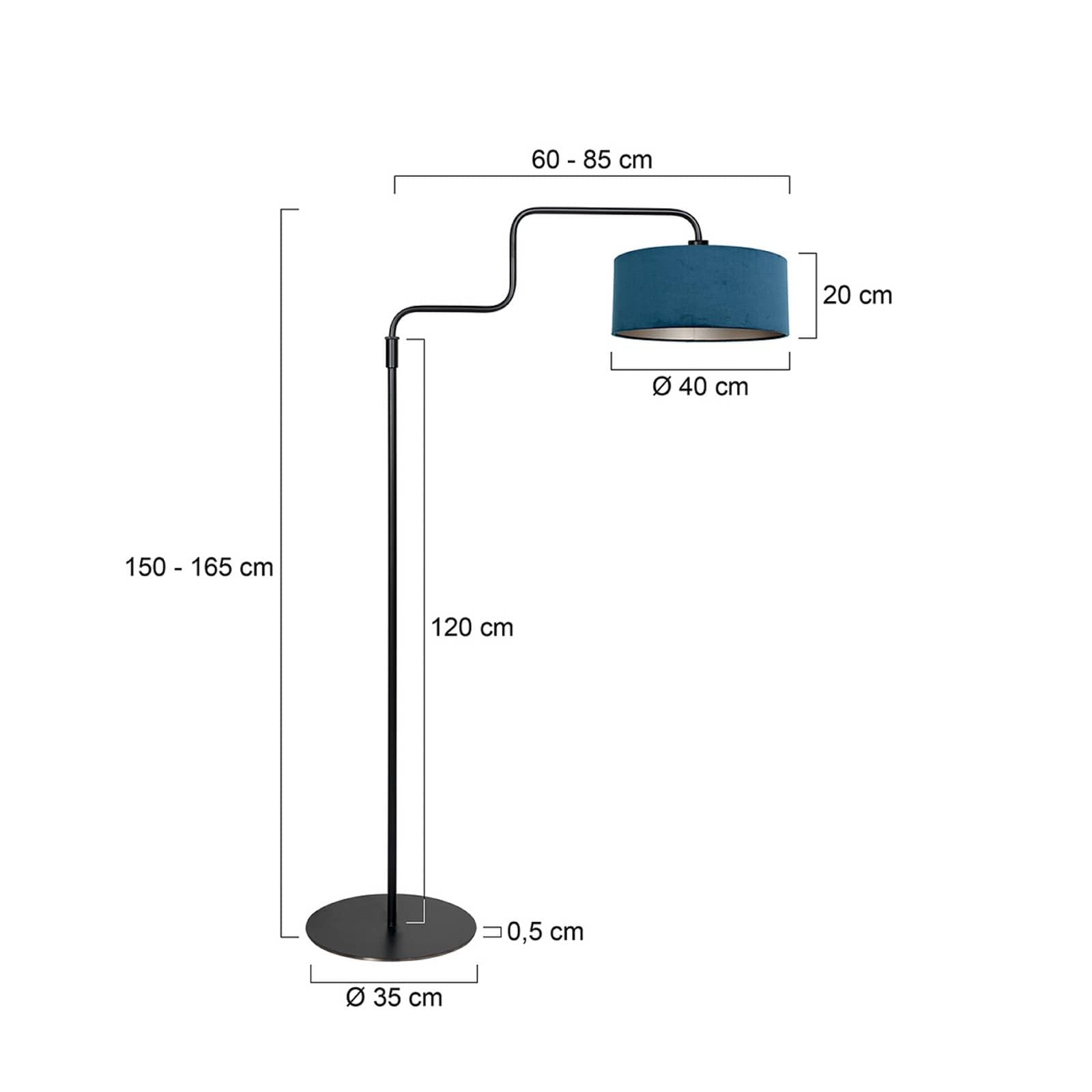 Stojacia lampa Bloeba, čierna/modrá, výška 165 cm, velúr