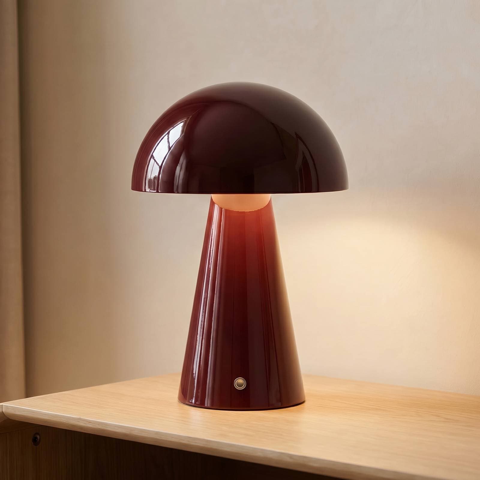 Akumulátorová stolná lampa Lindby LED Nevijo, červená, Ø 20 cm, USB, stmievač