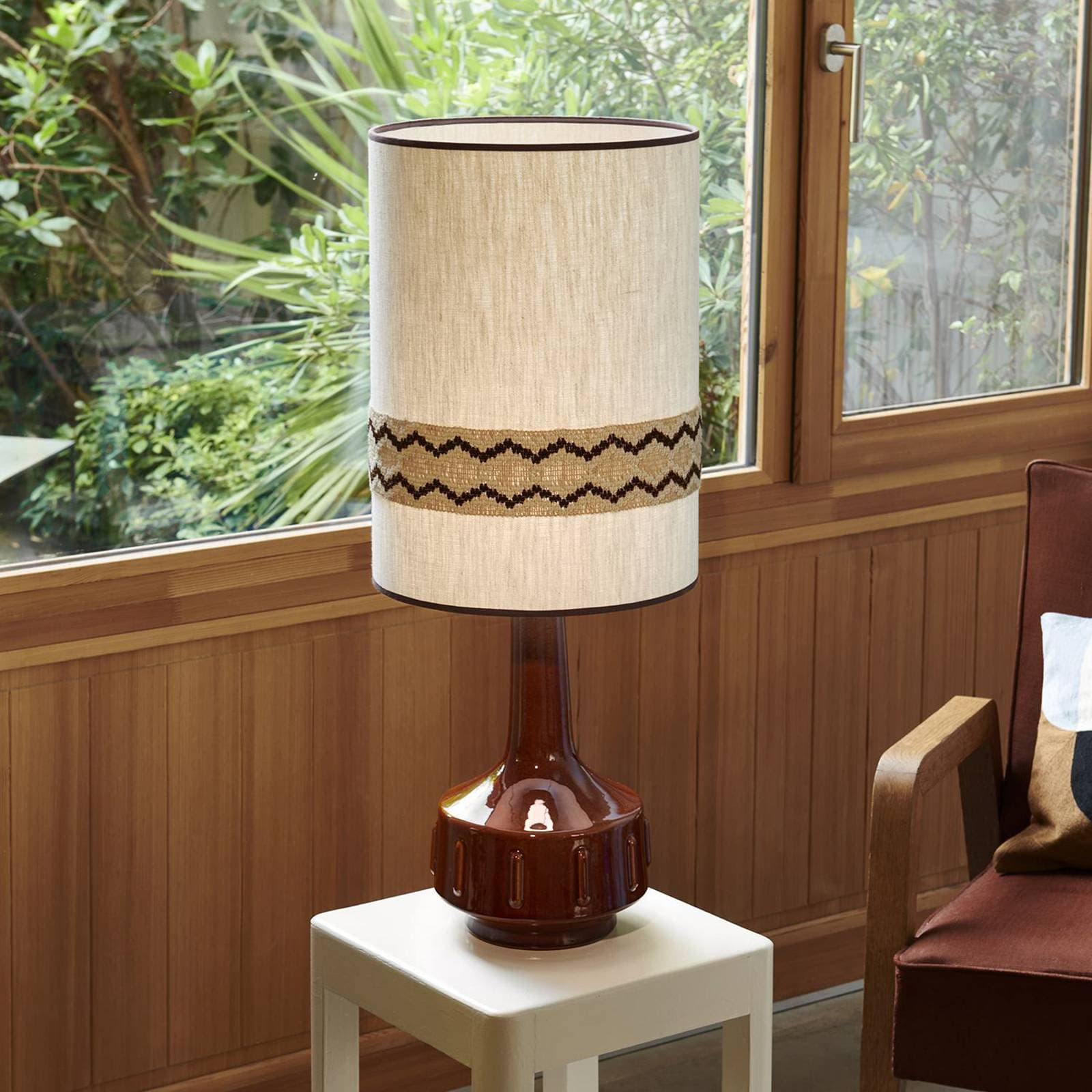 MARKET SET stolová lampa Jimmy, hnedá/béžová, 83 cm, lemovanie