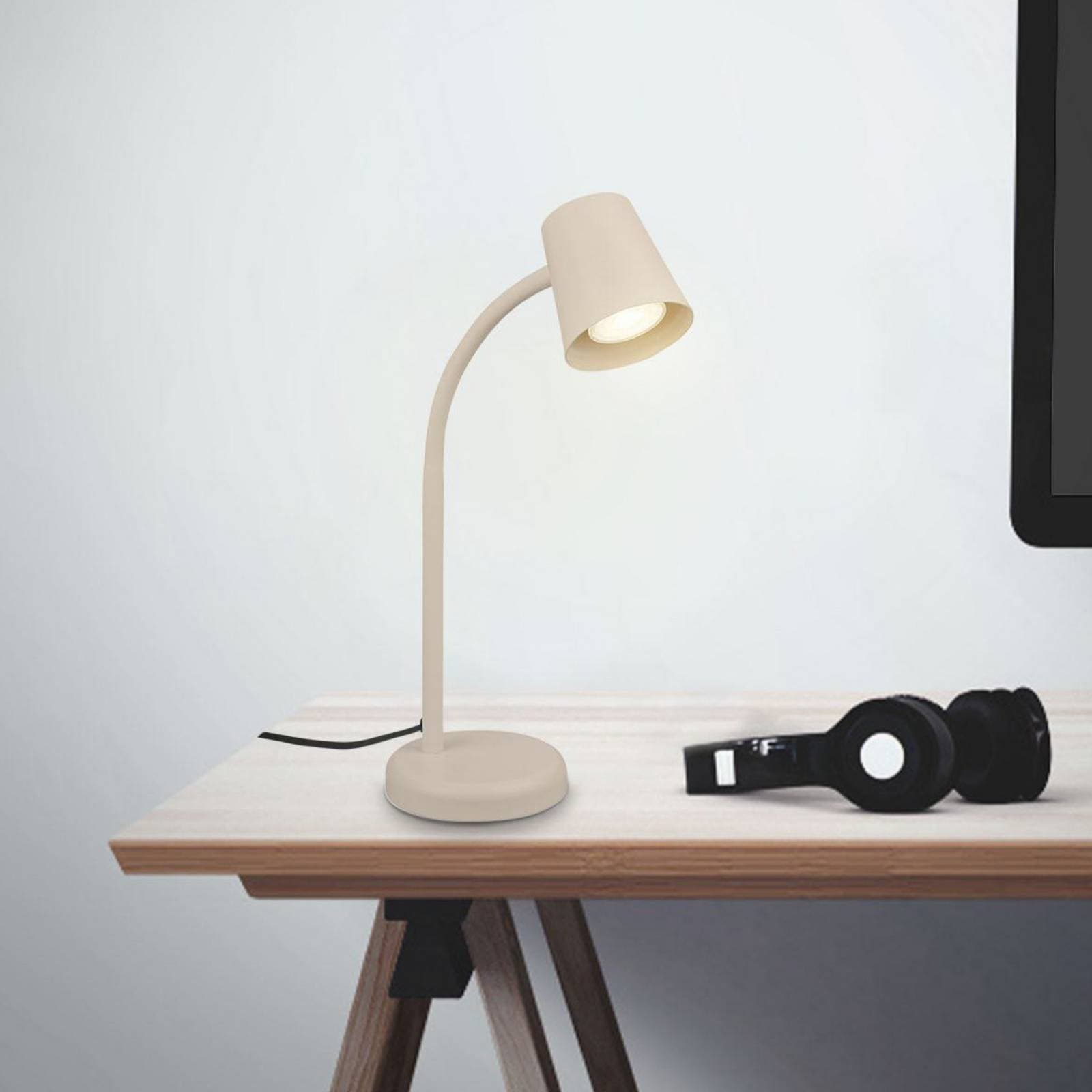 Stolová lampa Skriva, béžová, kov, GU10, 38 cm, otočná