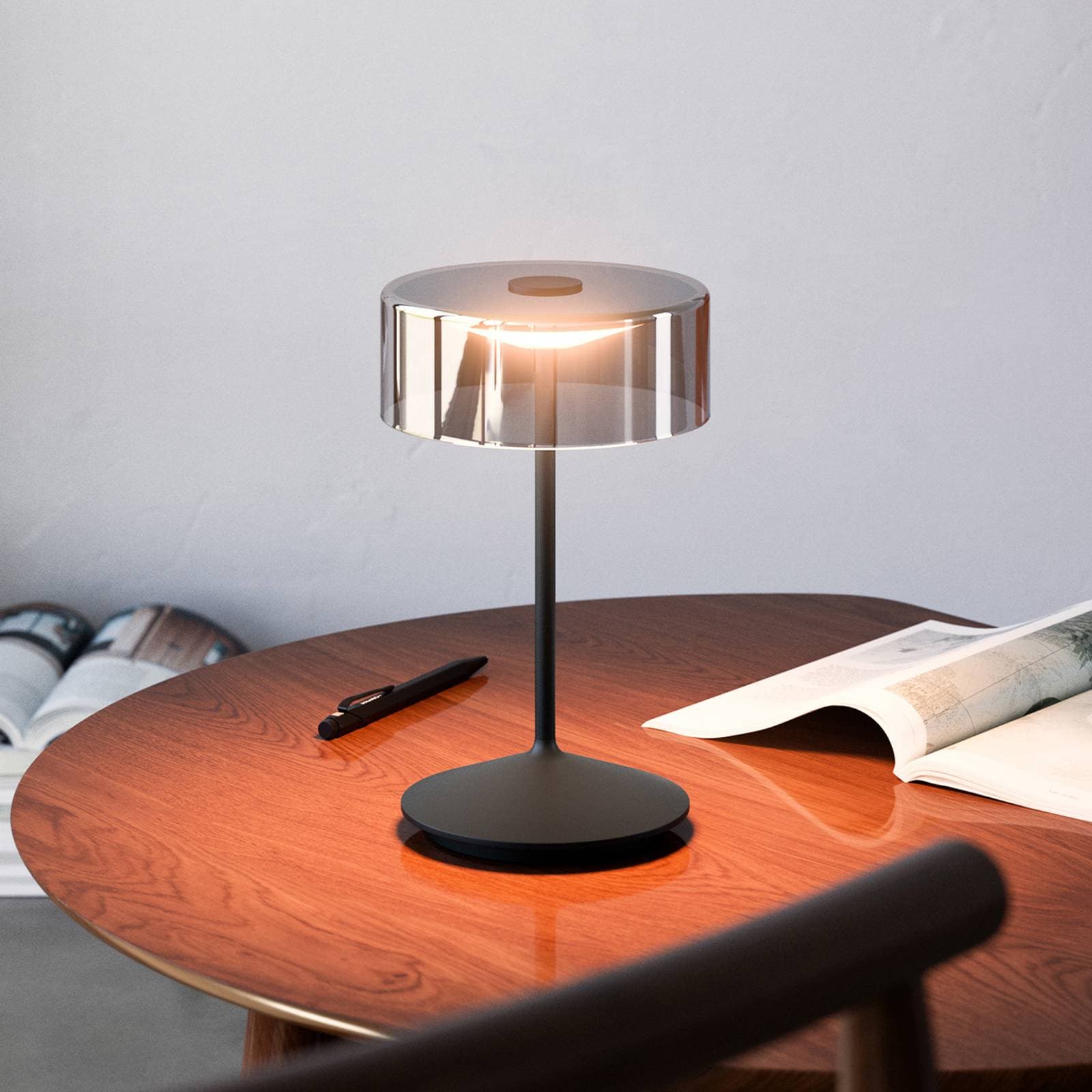 Nabíjateľná stolná lampa Numotion LED, čierna, sklo, IP54, stmievateľná