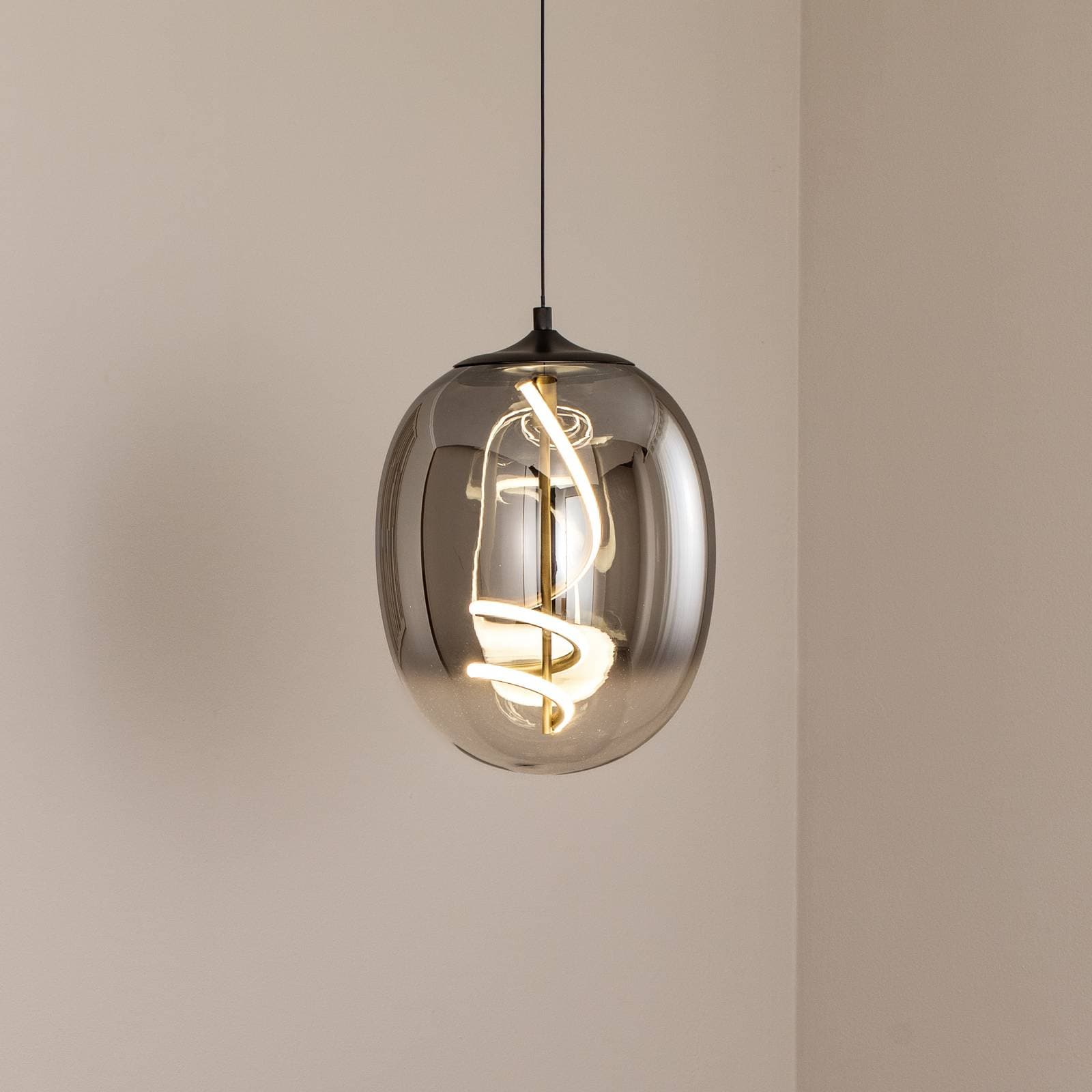 Závesné svietidlo LED Lilly, sklo, dymová sivá, Ø 28 cm, 4000 K