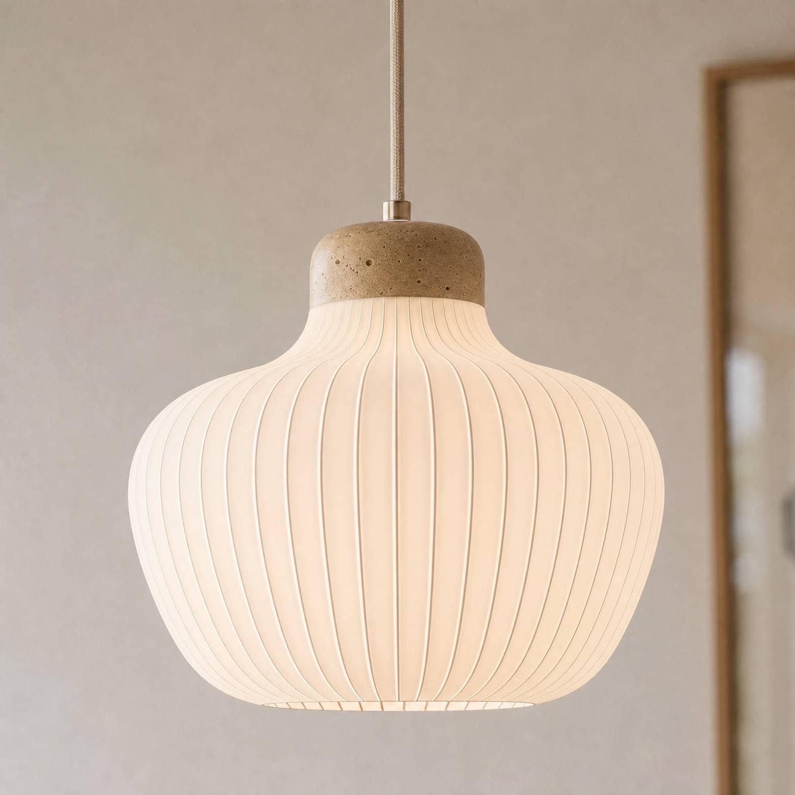 Závesné svietidlo Lucande Eloise, Ø 30 cm, biele, textil, E27