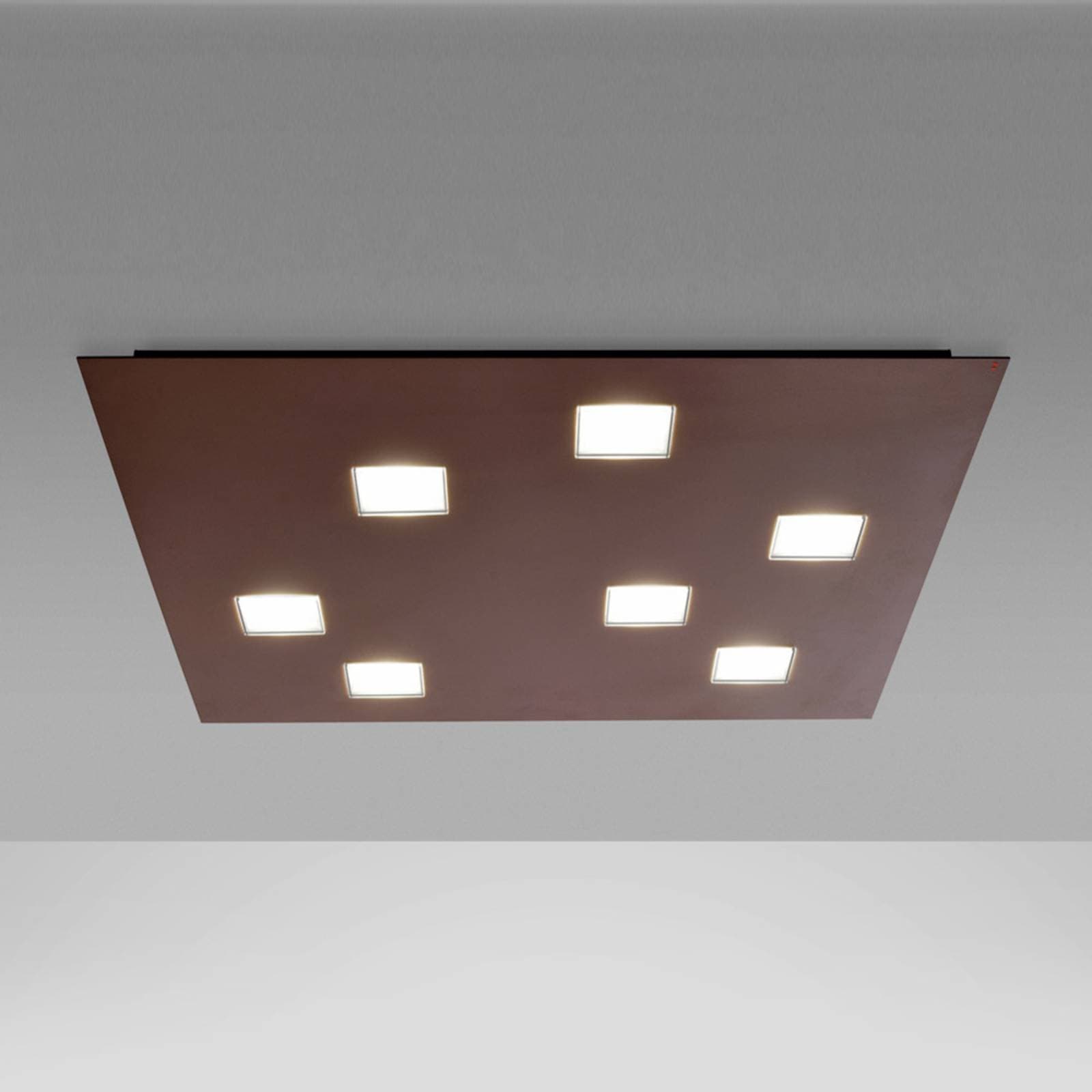 Stropné LED svetlo Fabbian Quarter, hnedé, 7-pl., kovové