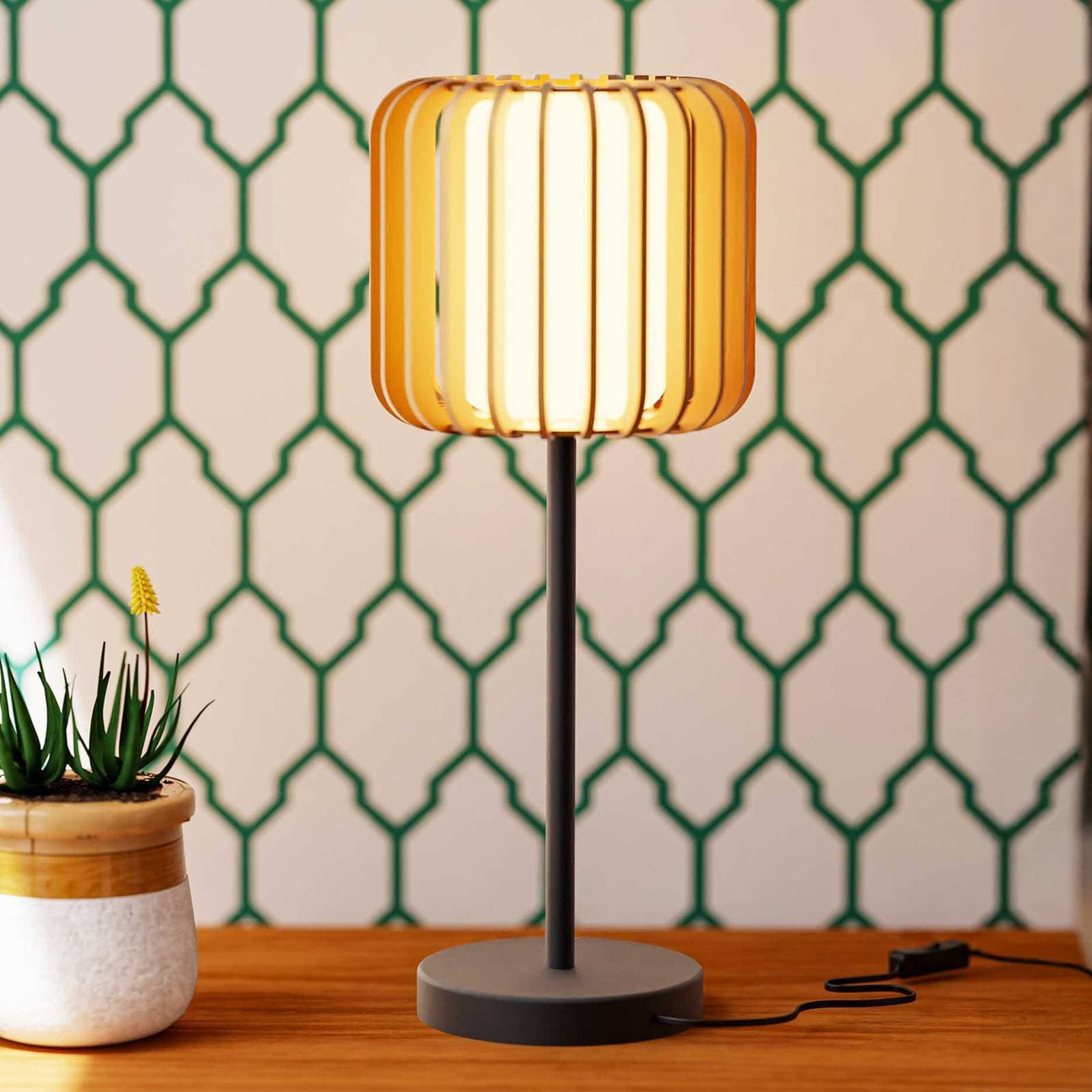 Stolová lampa Forlight Viva, svetlohnedá, drevo/kov, výška 49 cm