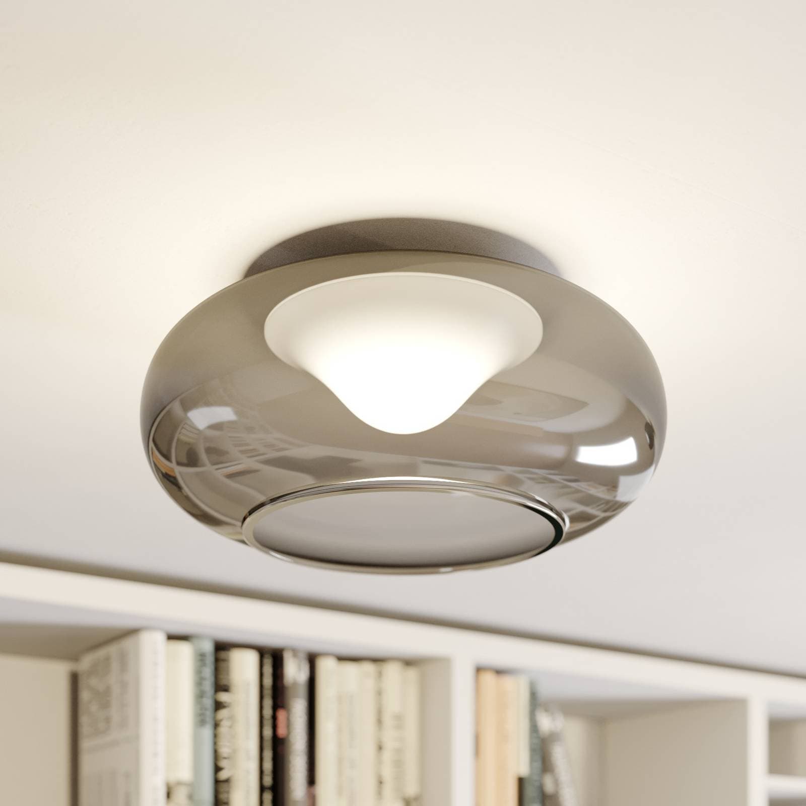 Stropné svietidlo Lucande LED Mijo, Ø 43 cm, dymová sivá, sklo