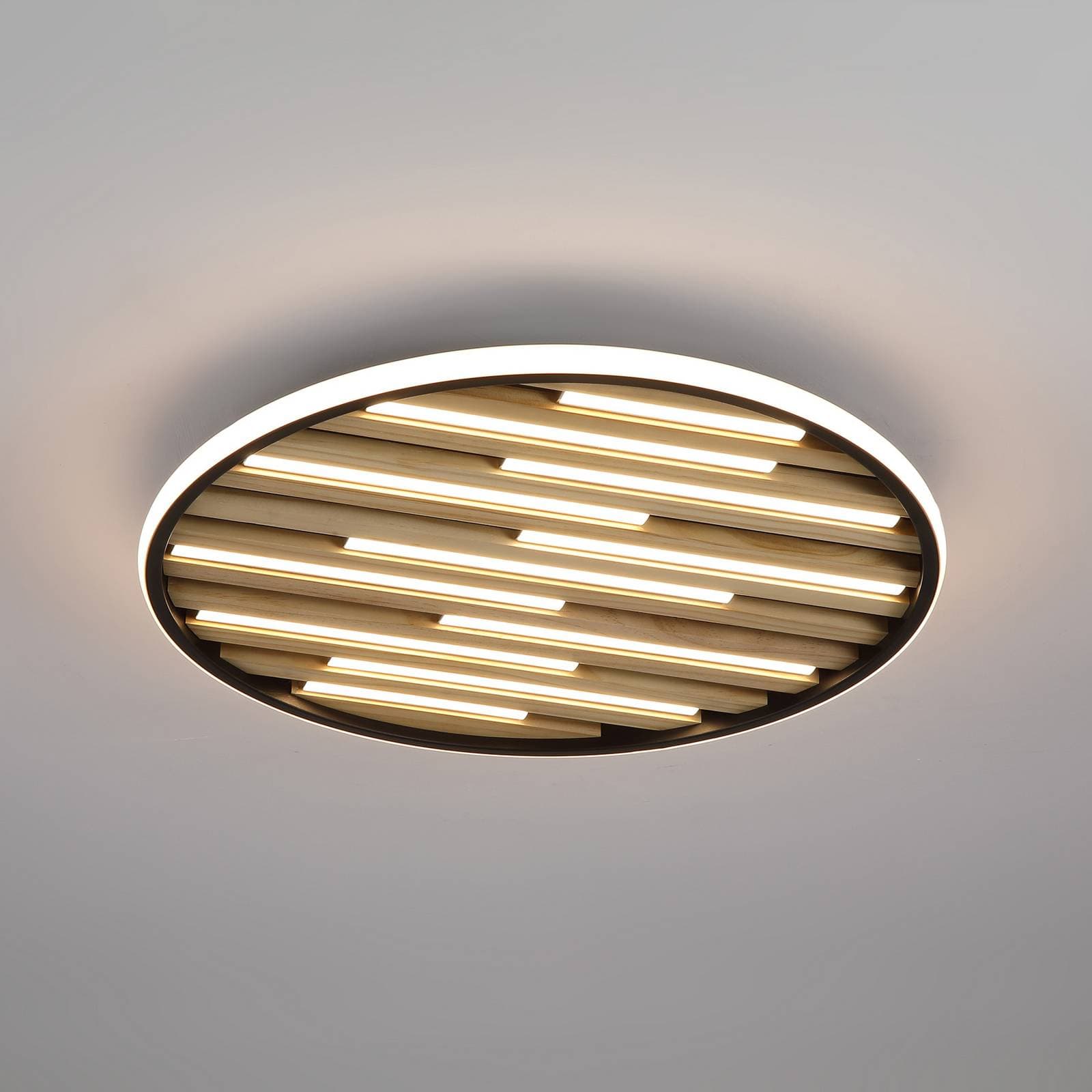 Stropné LED svetlo Equalise, Ø 49 cm, čierne/svetlo hnedé, kov