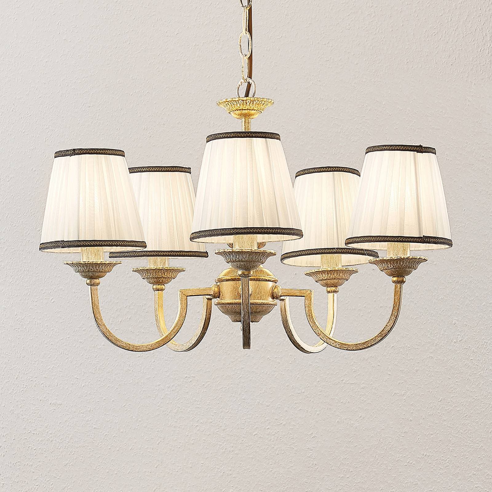 Luster Lindby Lumiel, 5 svetiel, krémová/mosadz, textil