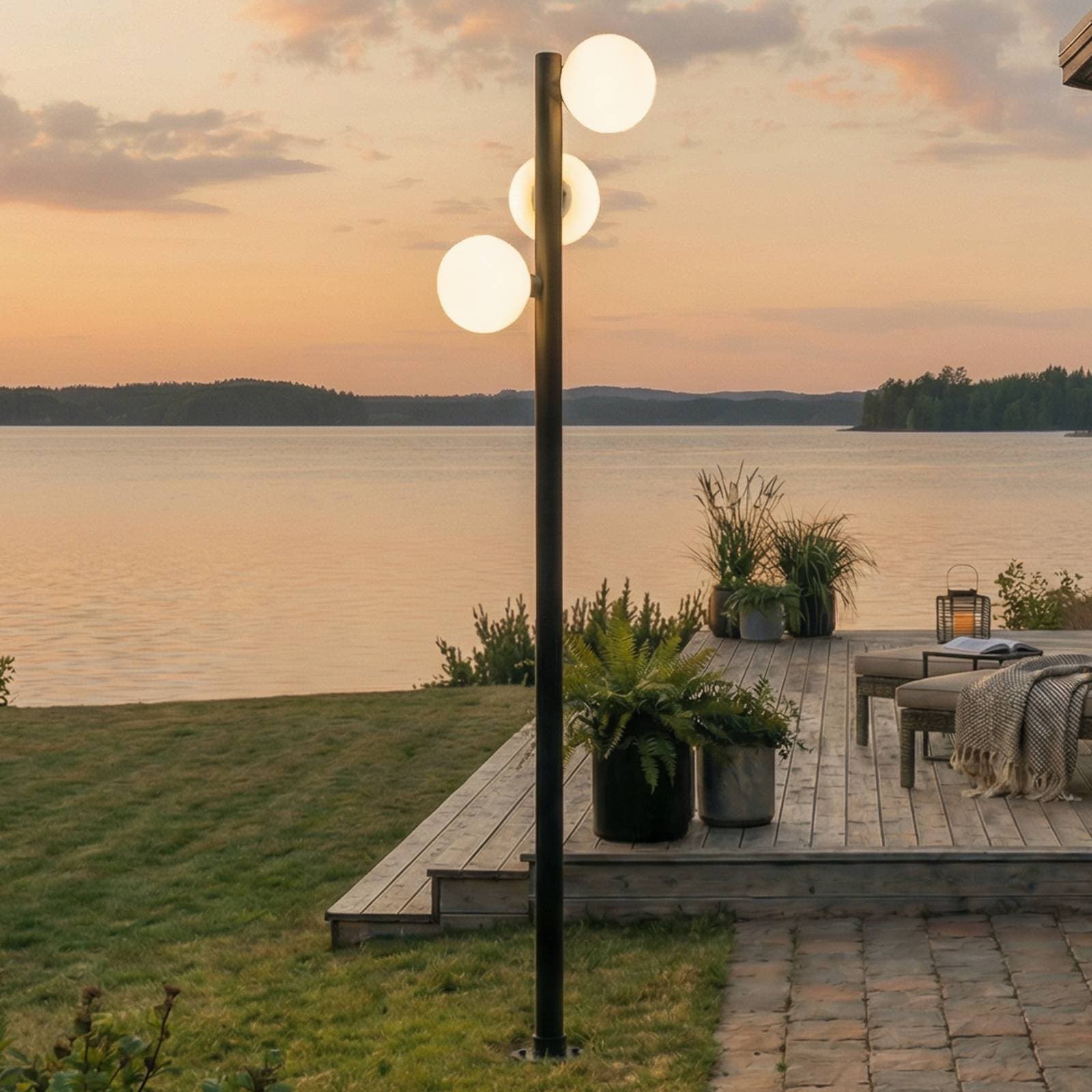 Exterierove LED svietidlo Lucande Asane, čierne, 3-pl., 222 cm, CCT