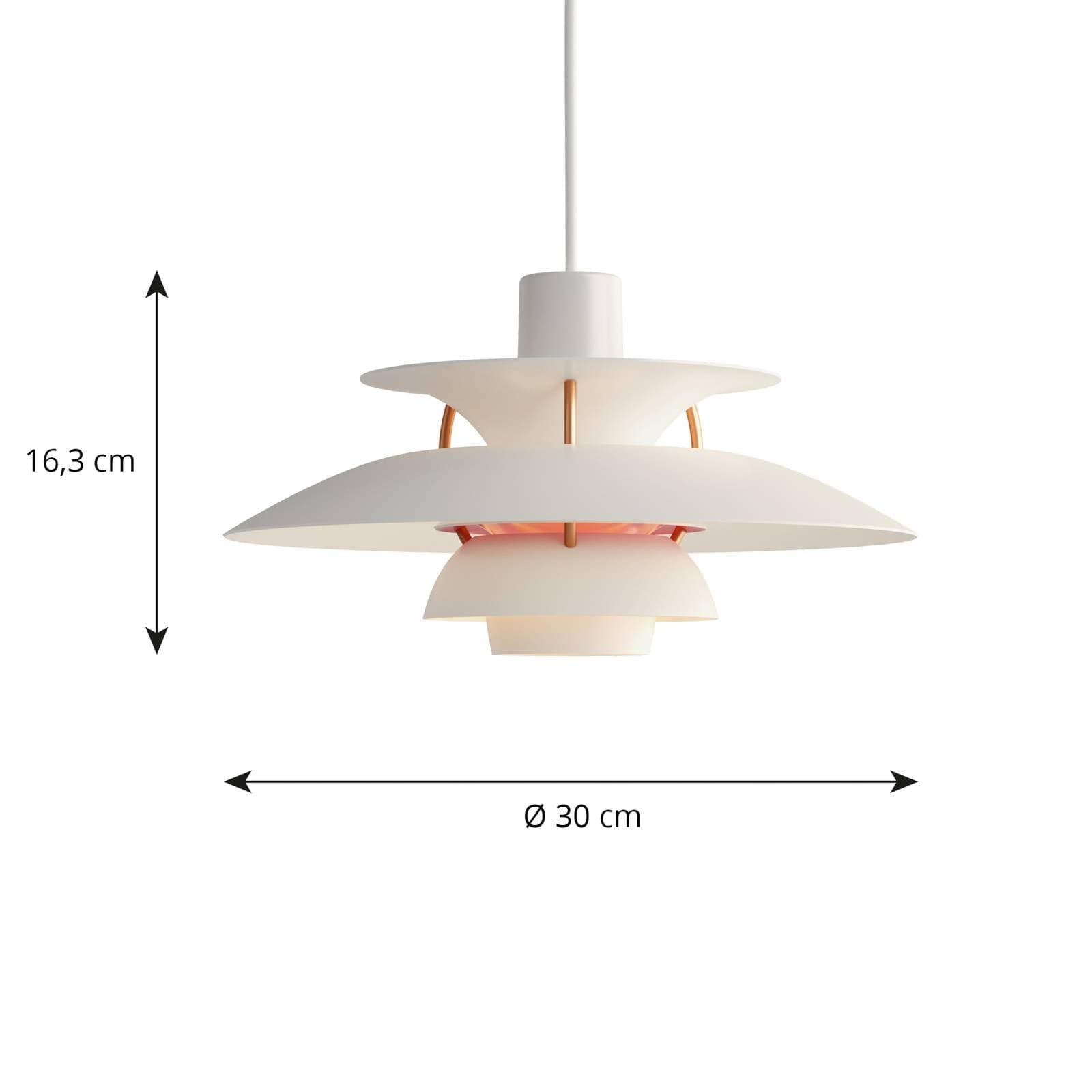 Závesné svietidlo Louis Poulsen PH 5 300, biele, moderné, 30 cm