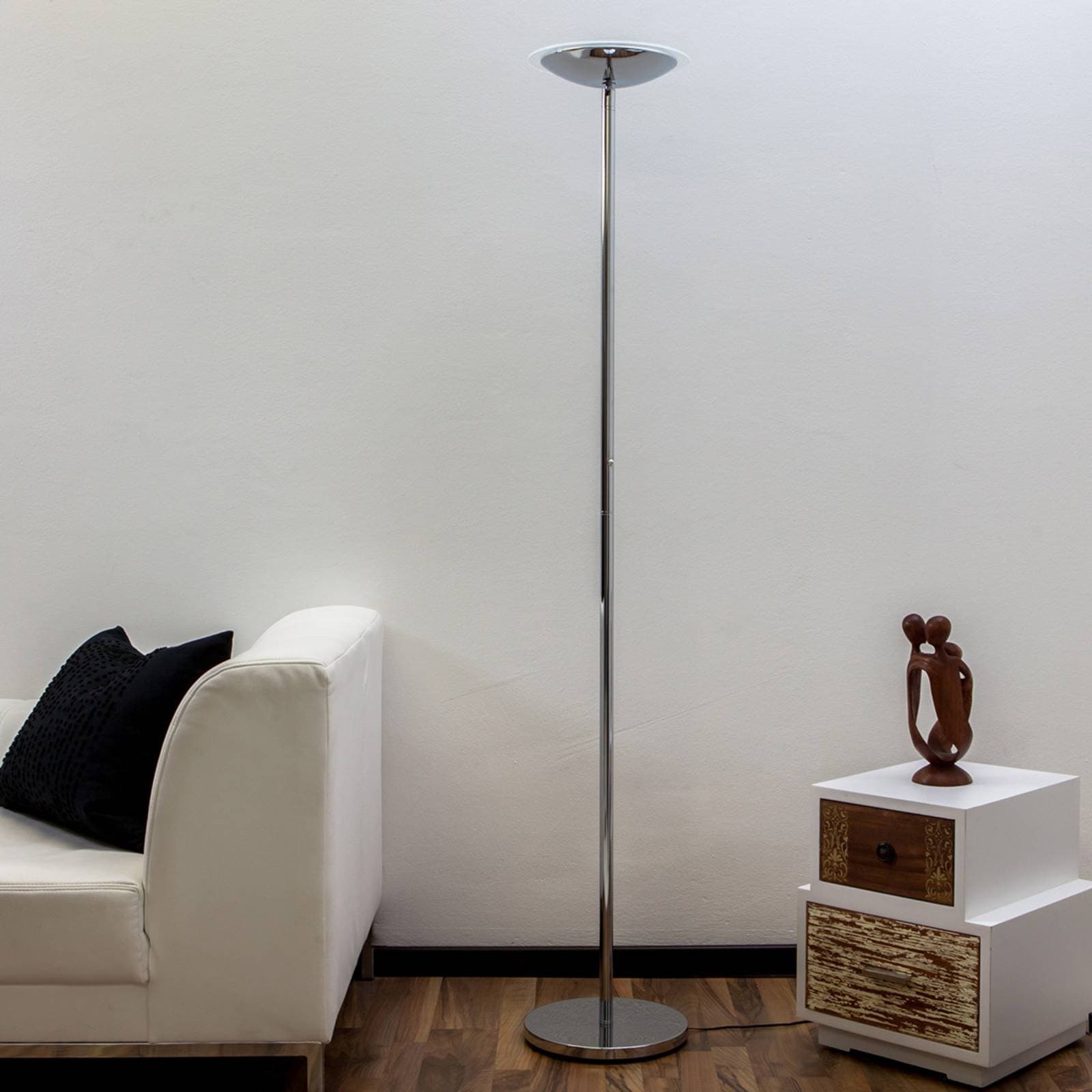 LED stojacia lampa Lindby Malea, chrómová, stmievateľná, 180 cm