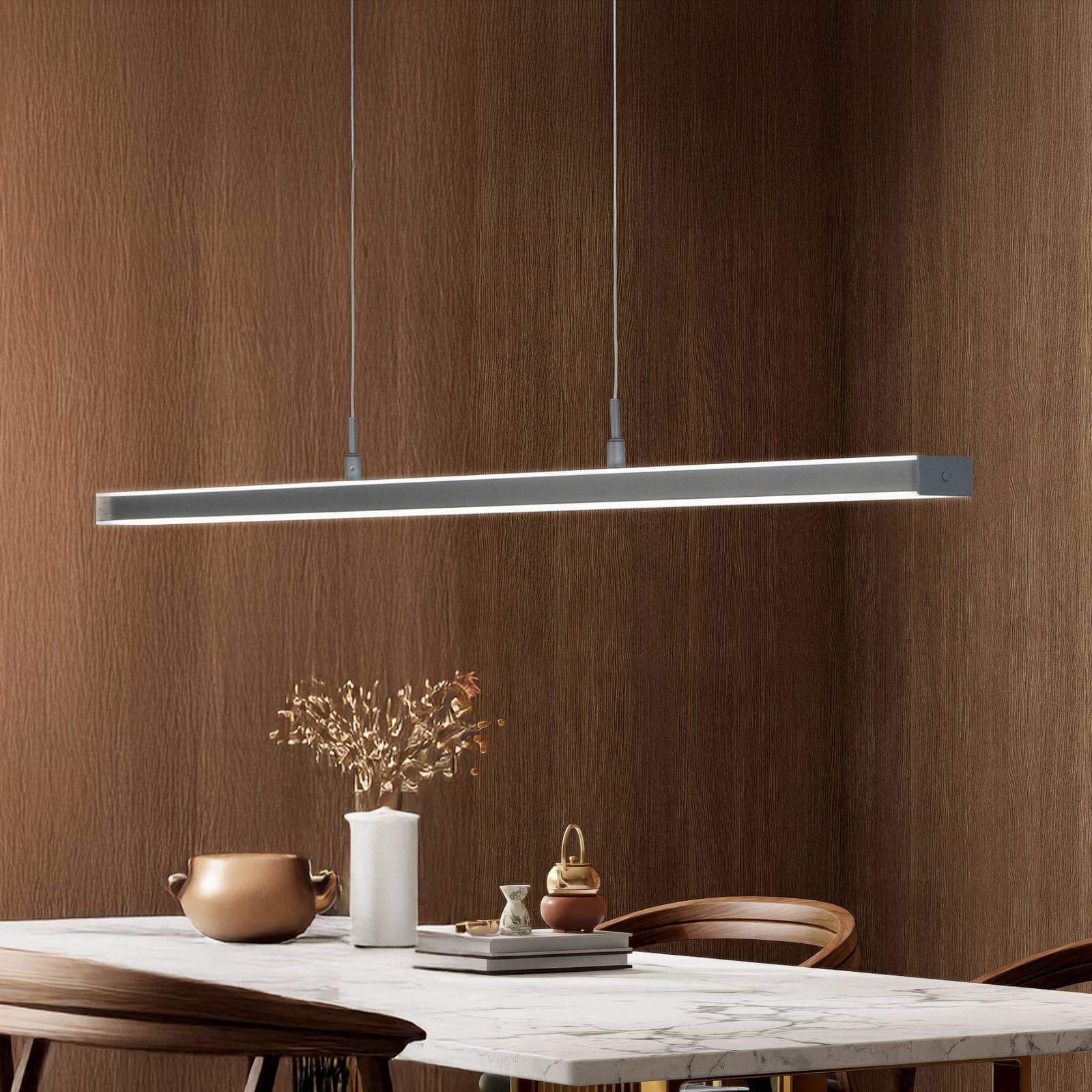 LED závesné svietidlo Valeno, sivá, dĺžka 115 cm, CCT, dotykový stmievač