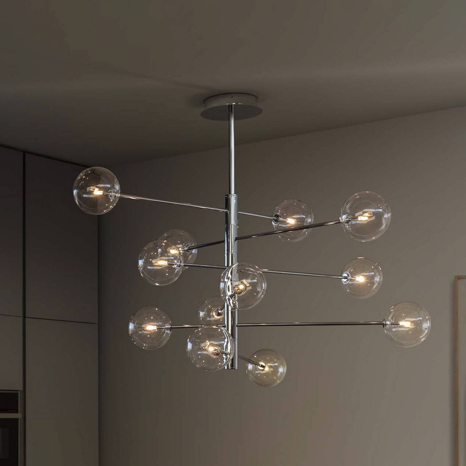 Závesné svietidlo IDEAL LUX Equinoxe, chróm/číra, 12-pl.
