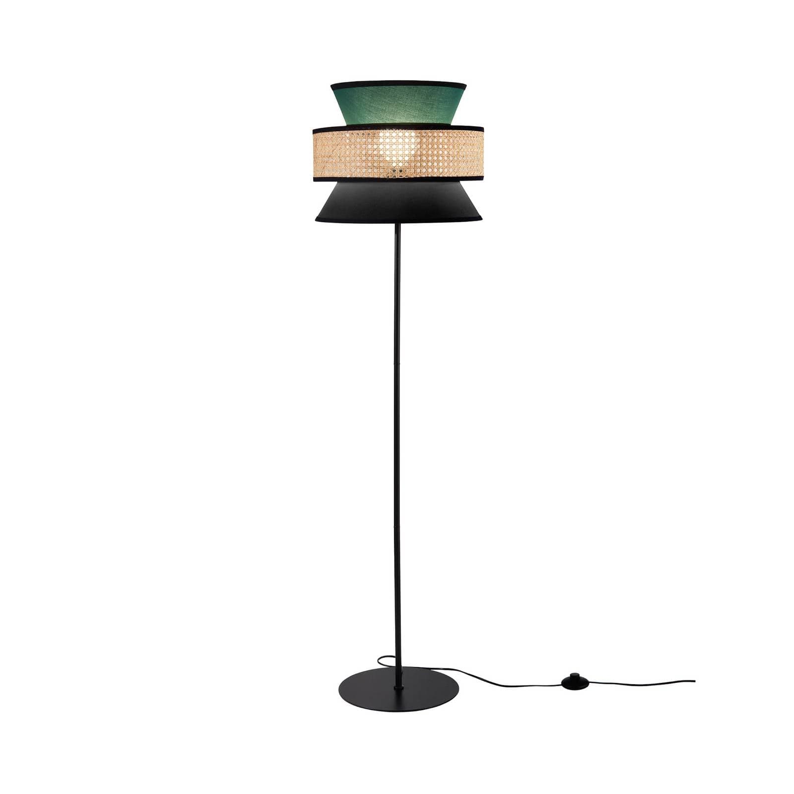 Stojacia lampa Gazebo, zelená/čierna/prírodná, 147 cm, látka/rattan