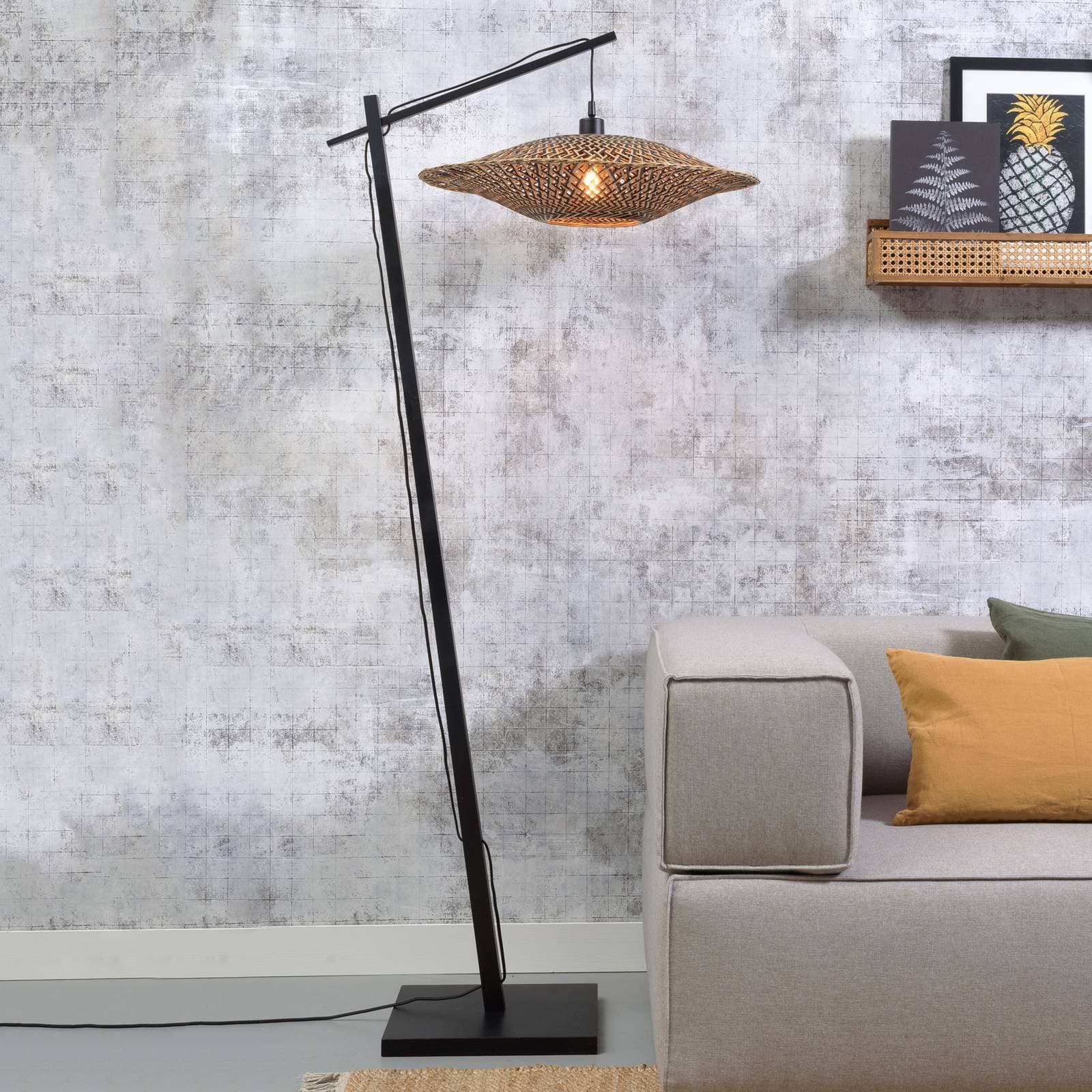 GOOD & MOJO Bali stojaca lampa rám čierna Ø 60 cm