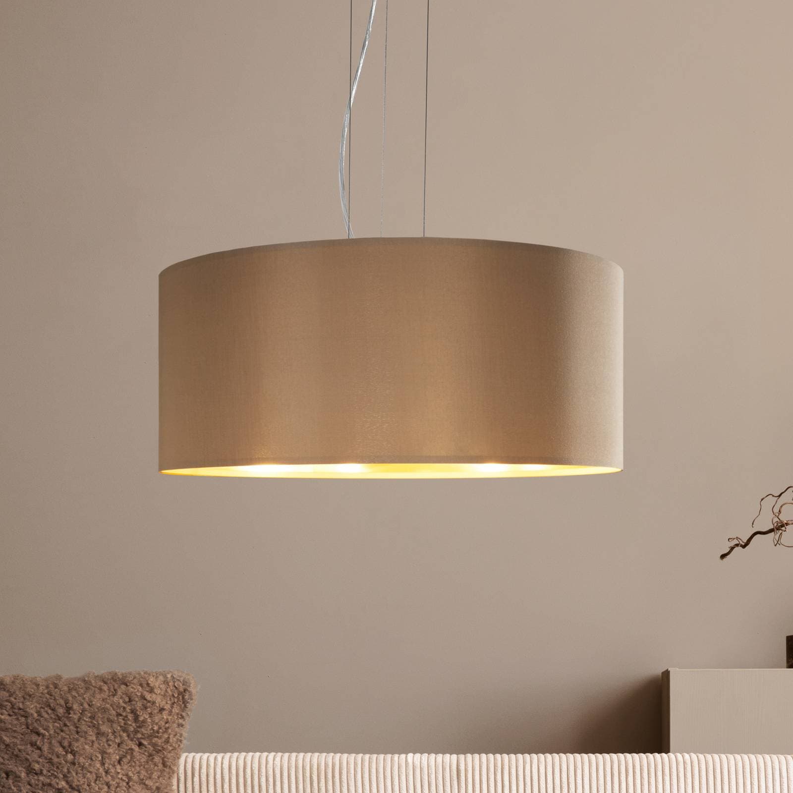 Závesná lampa Maserlo okrúhle, taupe-zlatá