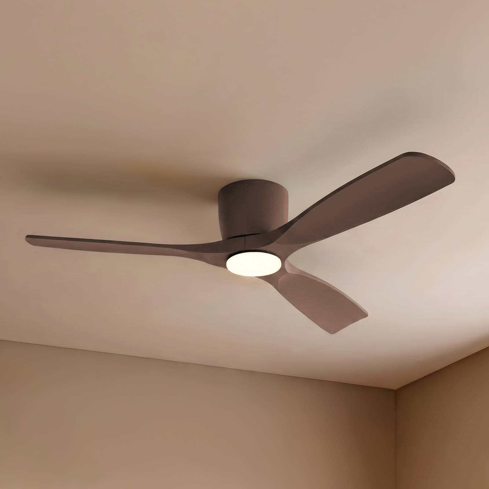 Lucande Smart LED stropný ventilátor Moneno, hnedý, DC, Tuya