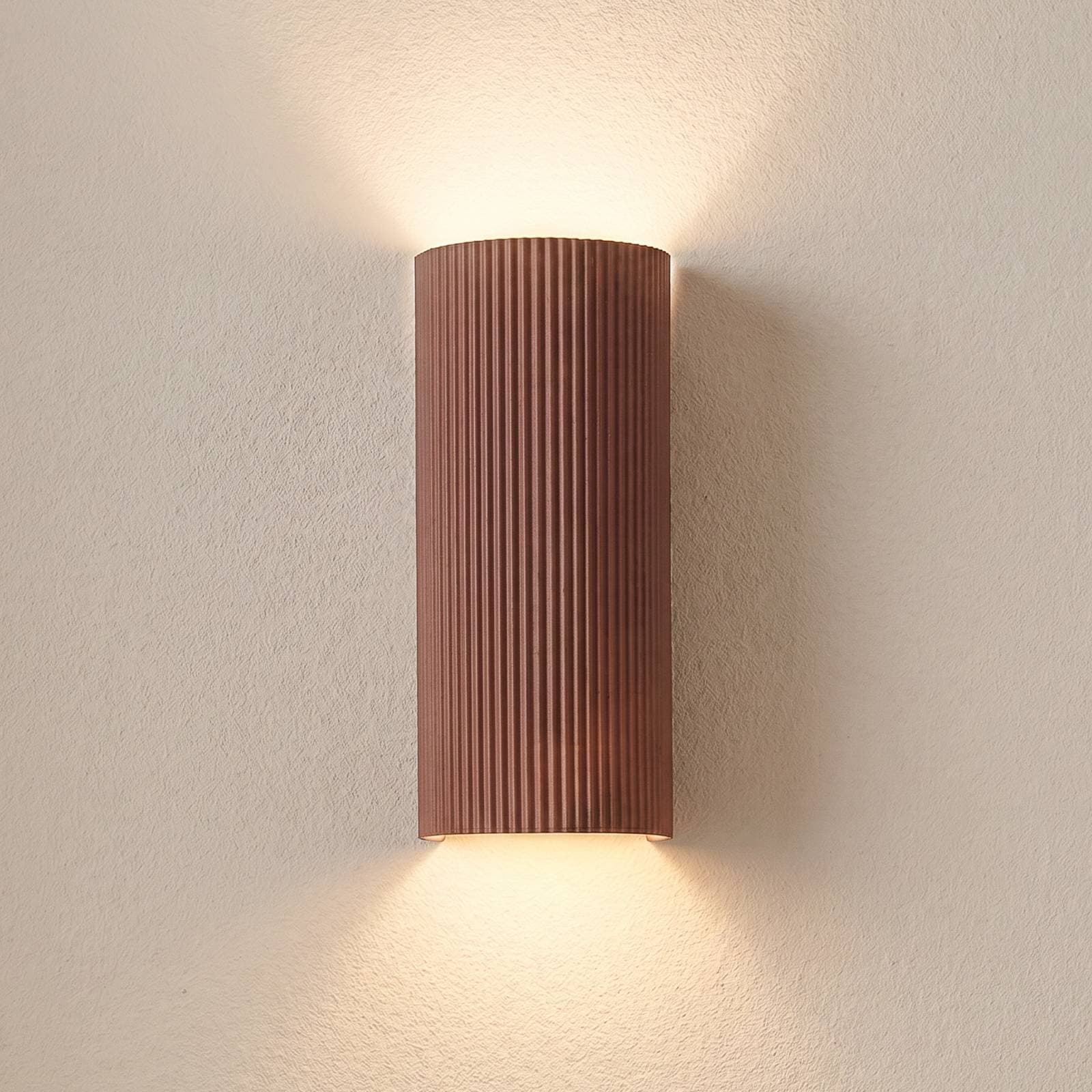 Nástenné svetlo Lindby Colja, hnedá, okrúhla, výška 30,5 cm, sadra