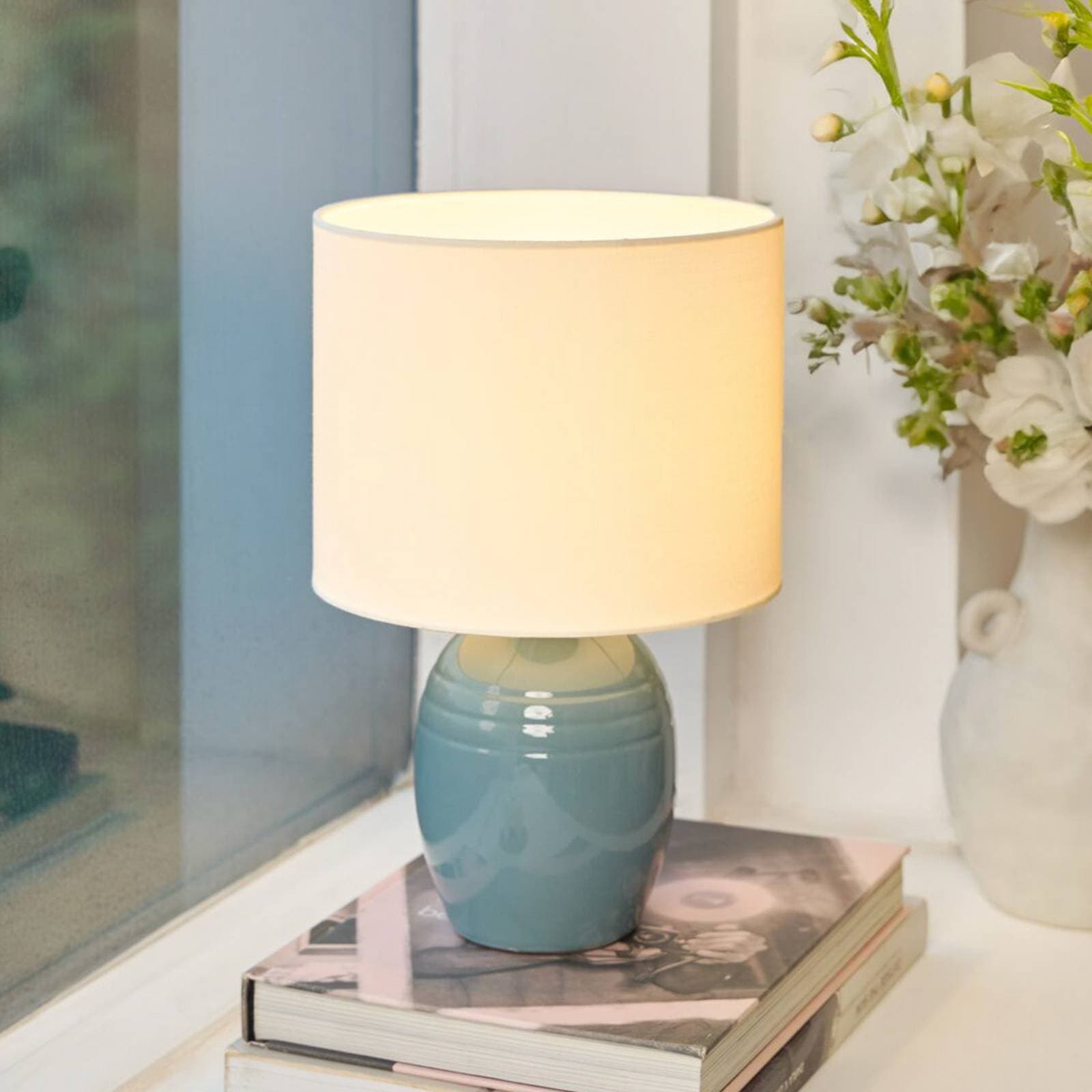 Stolová lampa Pauleen SEA RHYTHM, biela/modrá, výška 30 cm, keramika