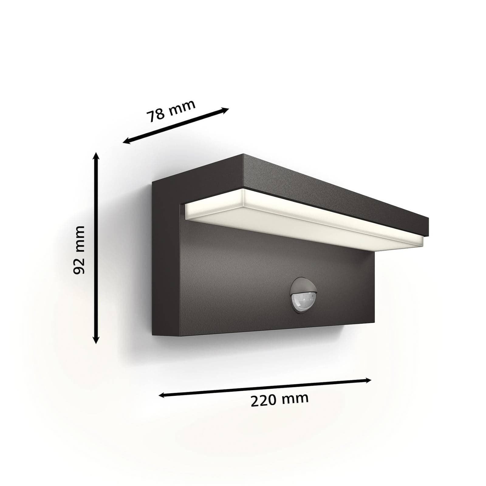 Vonkajšie nástenné svietidlo Philips LED Bustan UE, senzor, 4 000 K