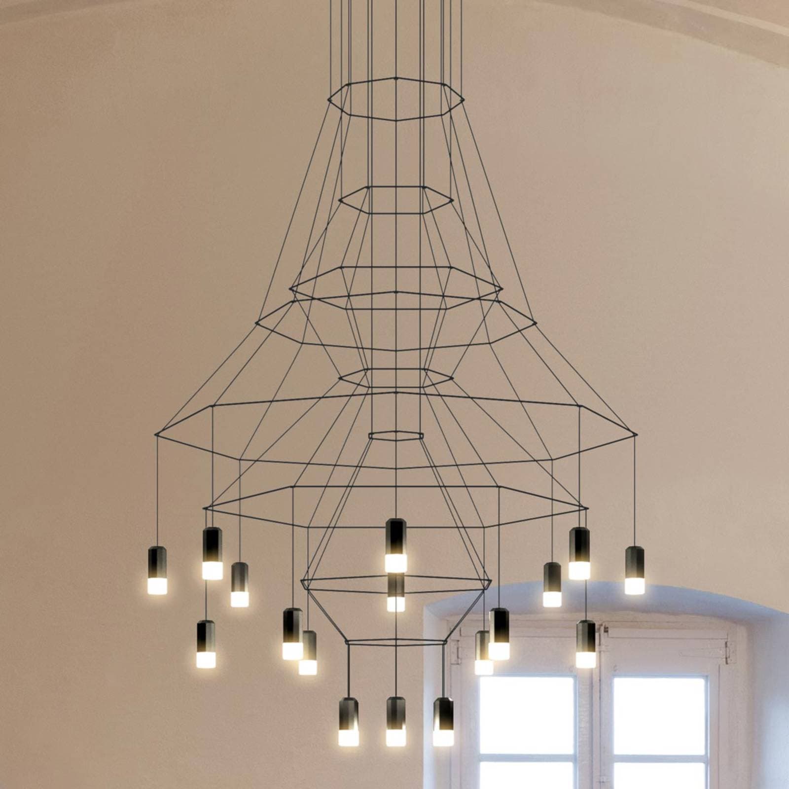 LED závesné svietidlo Vibia Wireflow, čierne, 279 cm