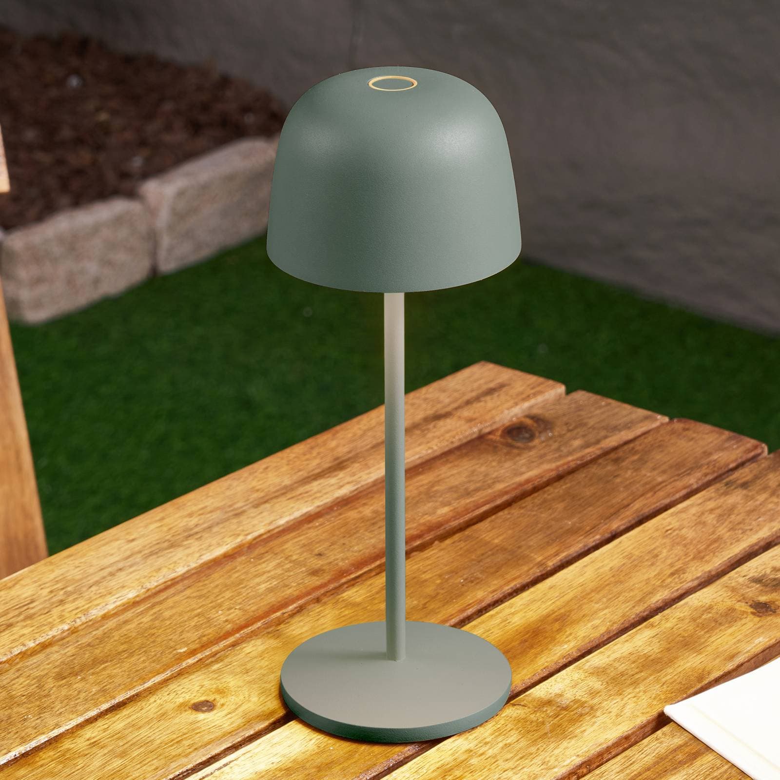 Lindby Stolová LED lampa Arietty, zelená, stmievateľná, IP65