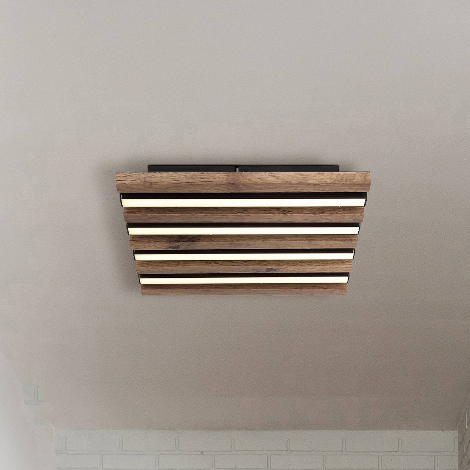 Stropné LED svetlo Hayden, dĺžka 30 cm, čierna/tmavé drevo