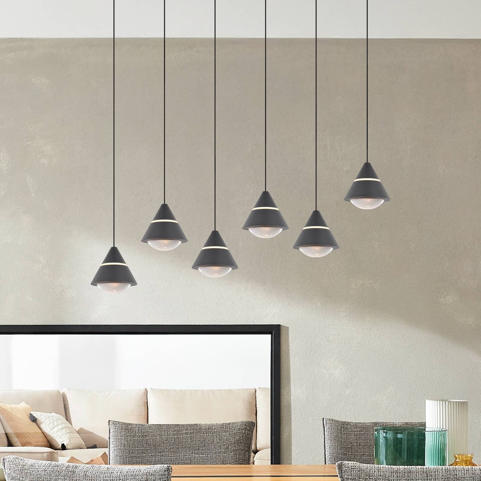 LED závesné svietidlo Romeo, dĺžka 75 cm, čierna, kov, 6-pl.