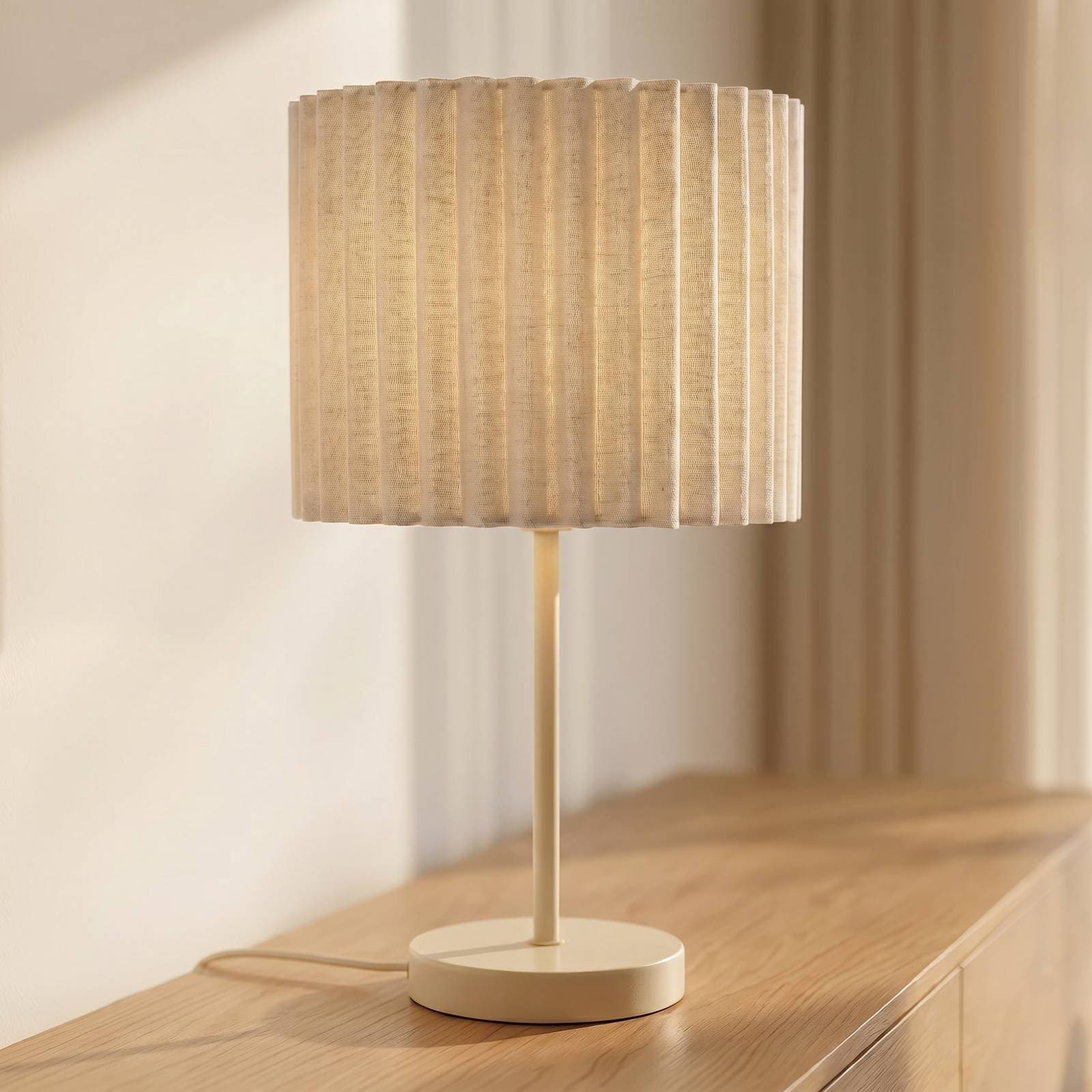 Stolová lampa Lindby Libbie, výška 45 cm, ľan, krémová, E27