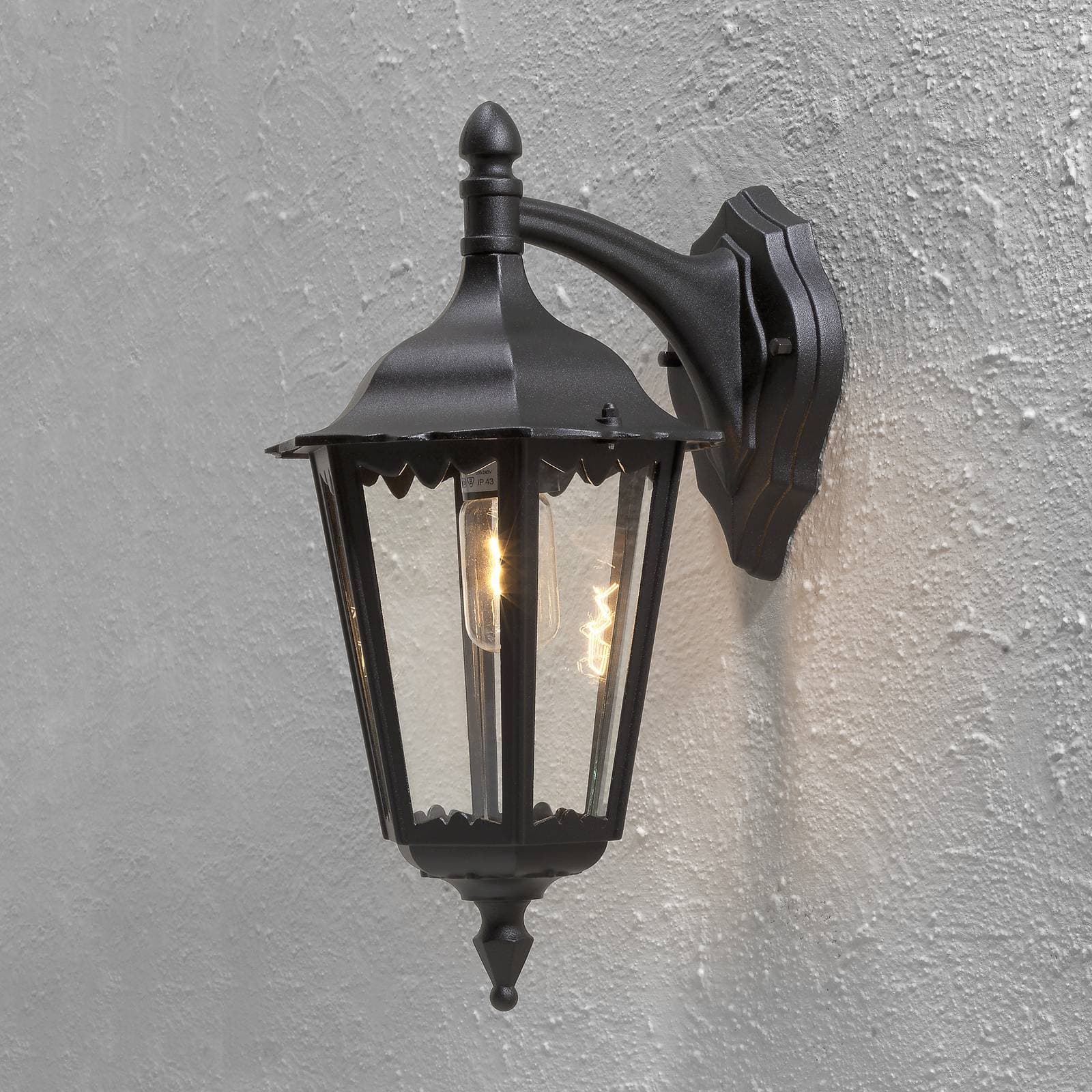 Vonkajšie nástenné svietidlo Firenze, čierne, spodná zásuvka, 48 cm