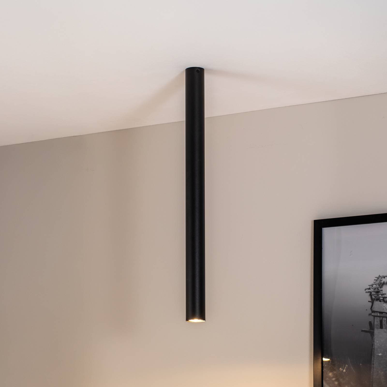 Stropné bodové svetlá Tecno 1XXL, oceľ, GU10, výška 80 cm, čierna