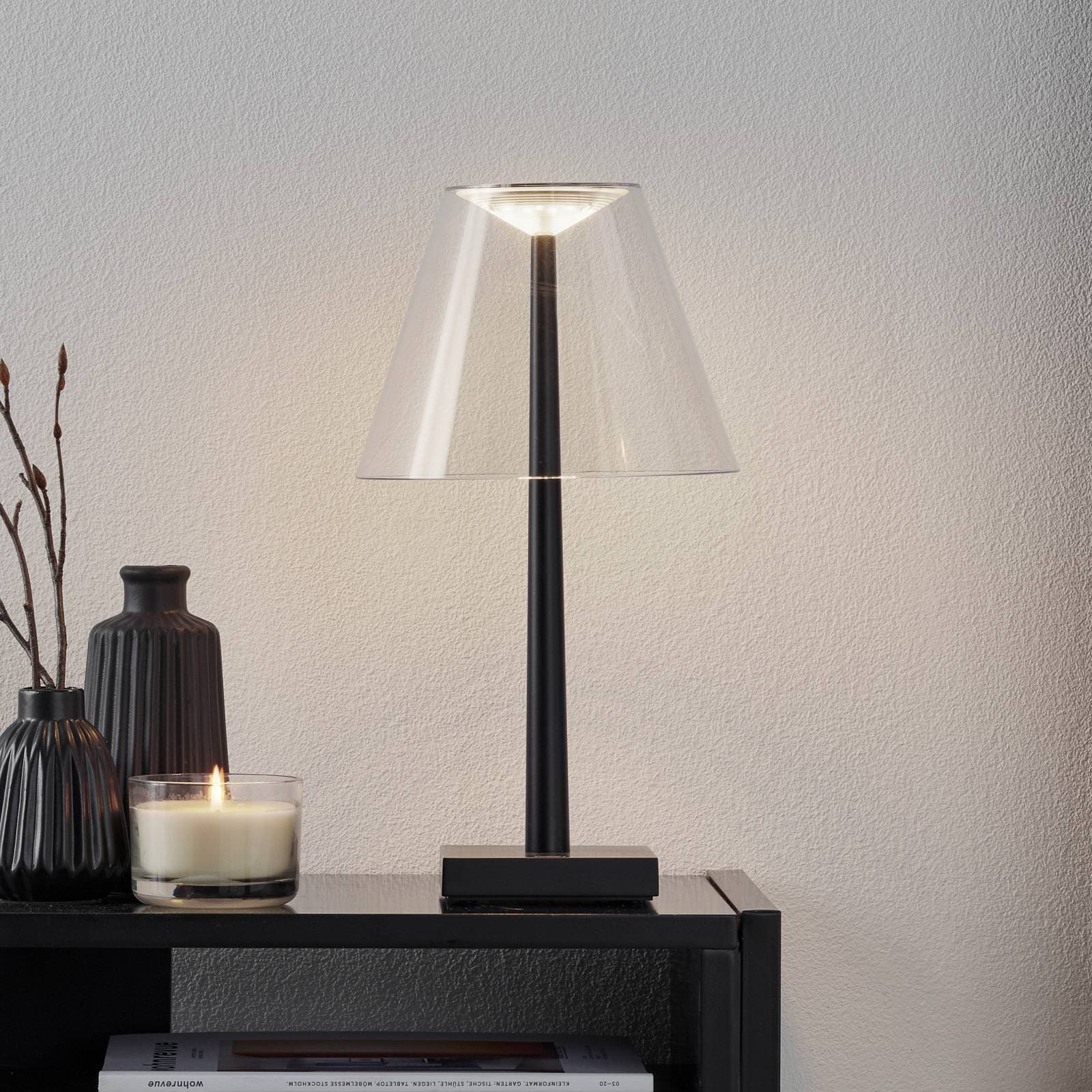 Rotaliana Dina+ T1 LED stolná lampa na batérie, čierna