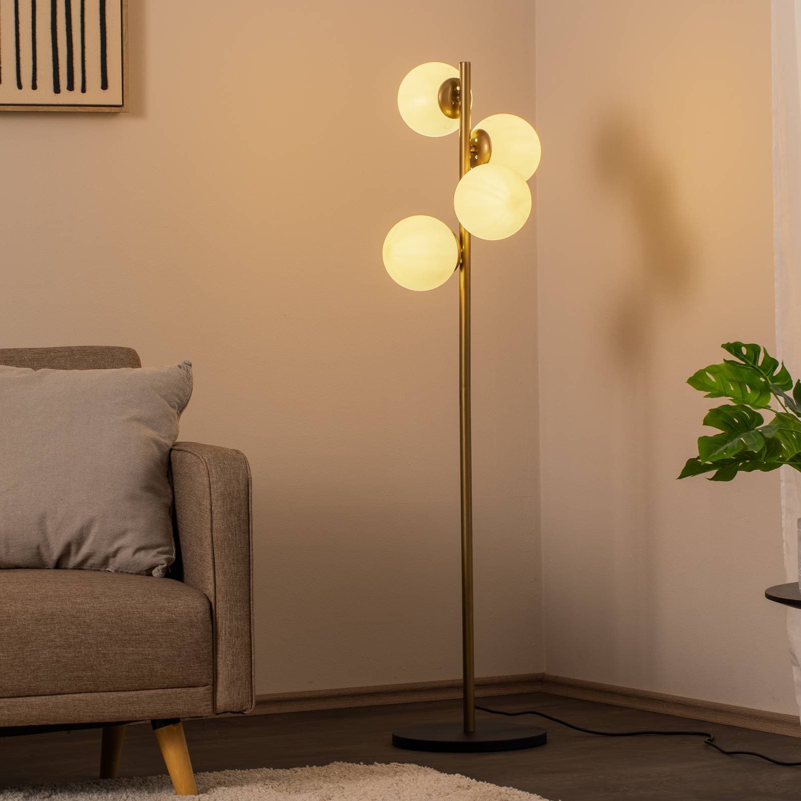 Stojacia lampa Faze, zlatá, sklo, 130 cm, 4-pl