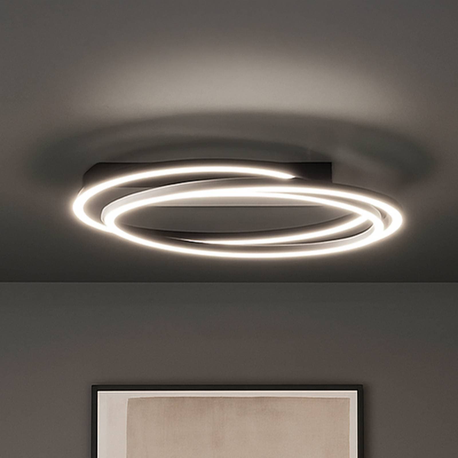 Stropné LED svetlo Kiku, Ø 56 cm, pieskovo čierne, kov, CCT
