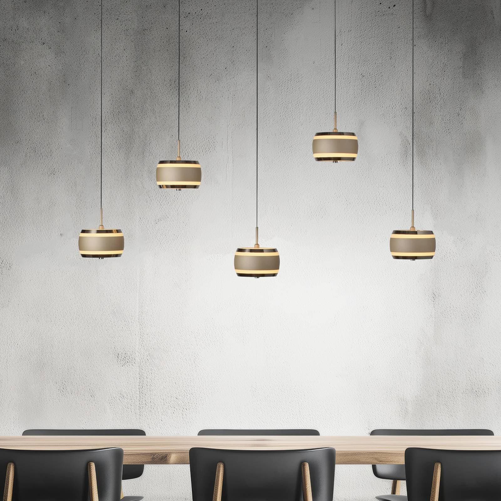 LED závesné svietidlo PURE Falling Rings, bronzová, dĺžka 101 cm, 5-pl.