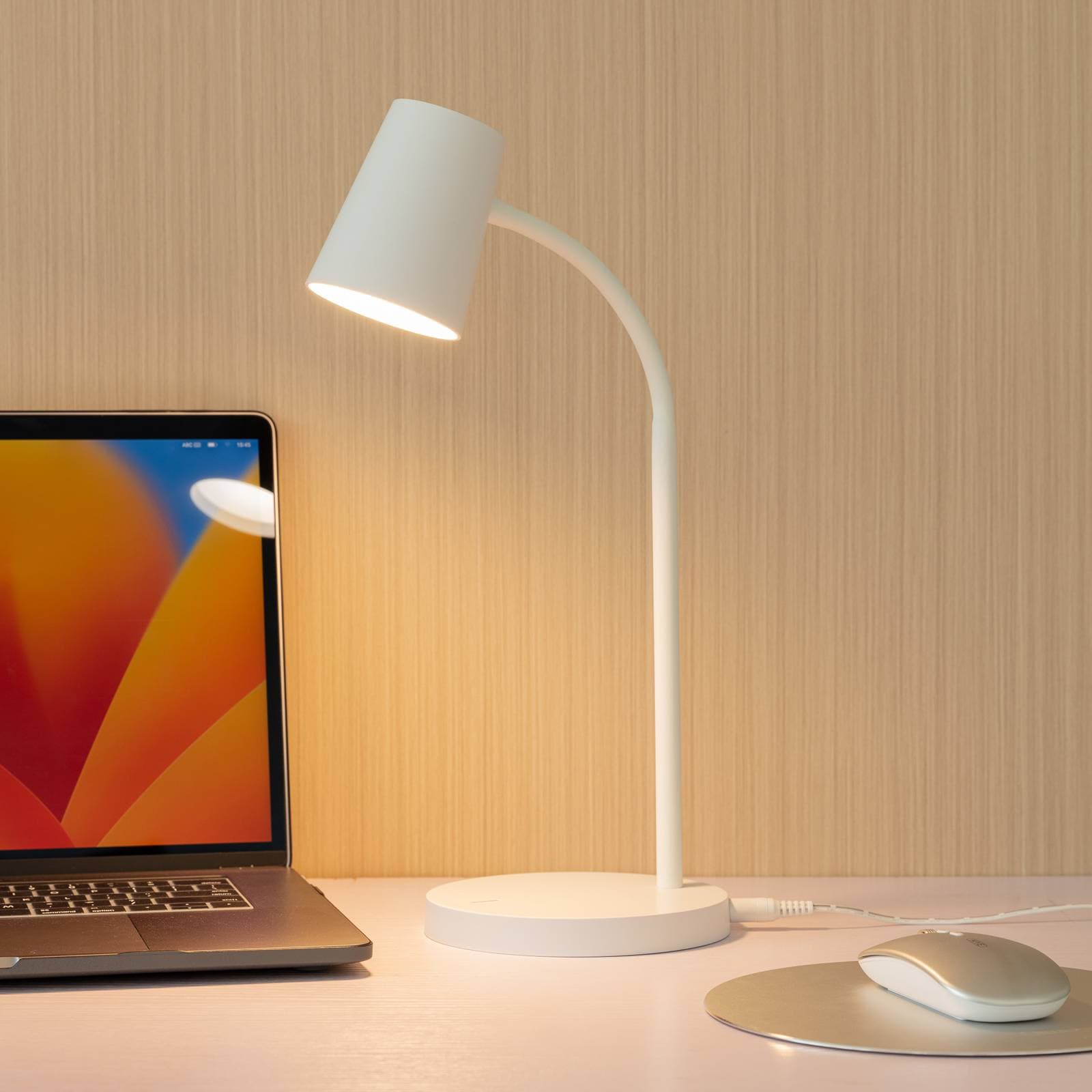 Stolná LED lampa Lindby Ailina, výška 36 cm, biela, stmievateľná