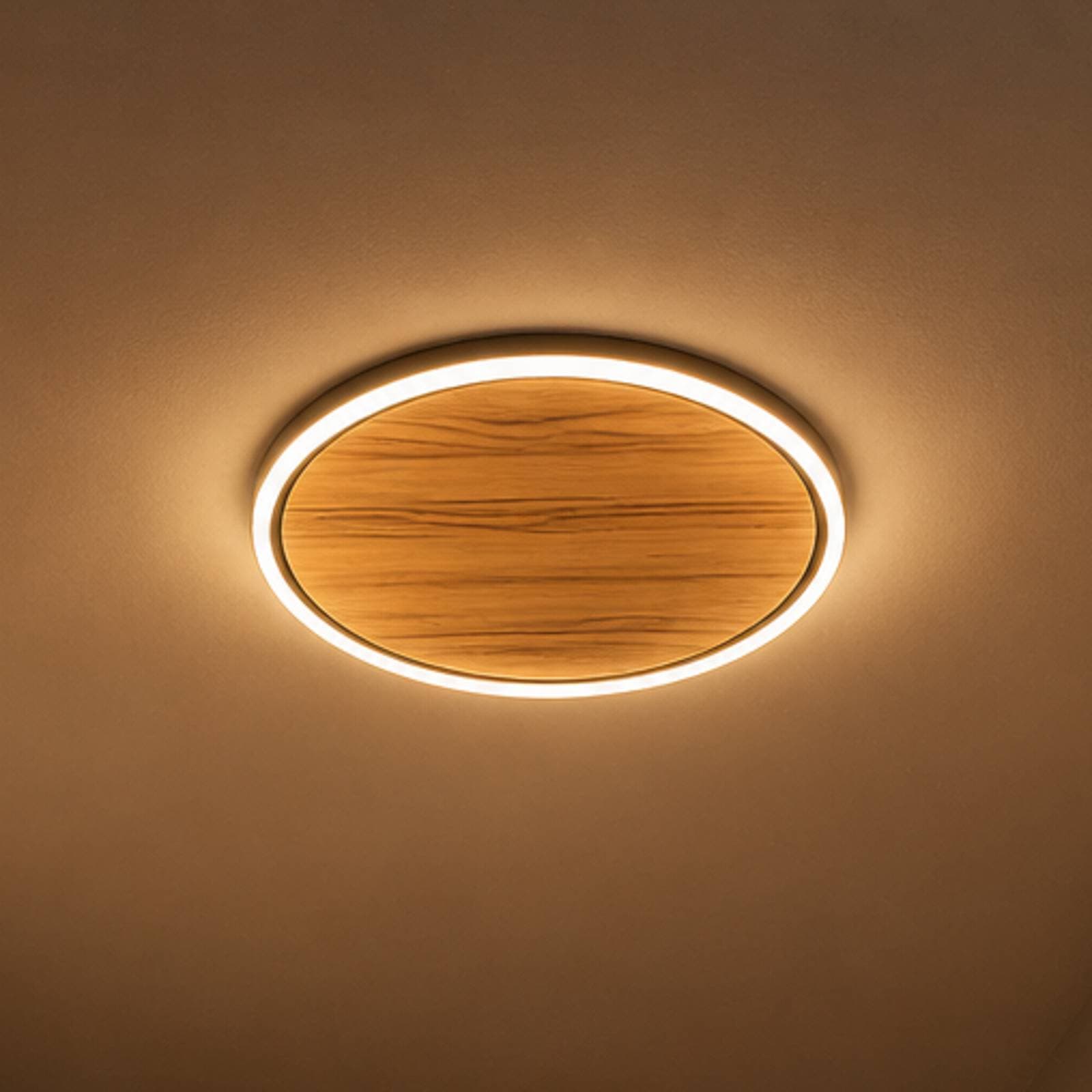 Stropné LED svetlo Havana S, dubové drevo/kov, Ø 38 cm