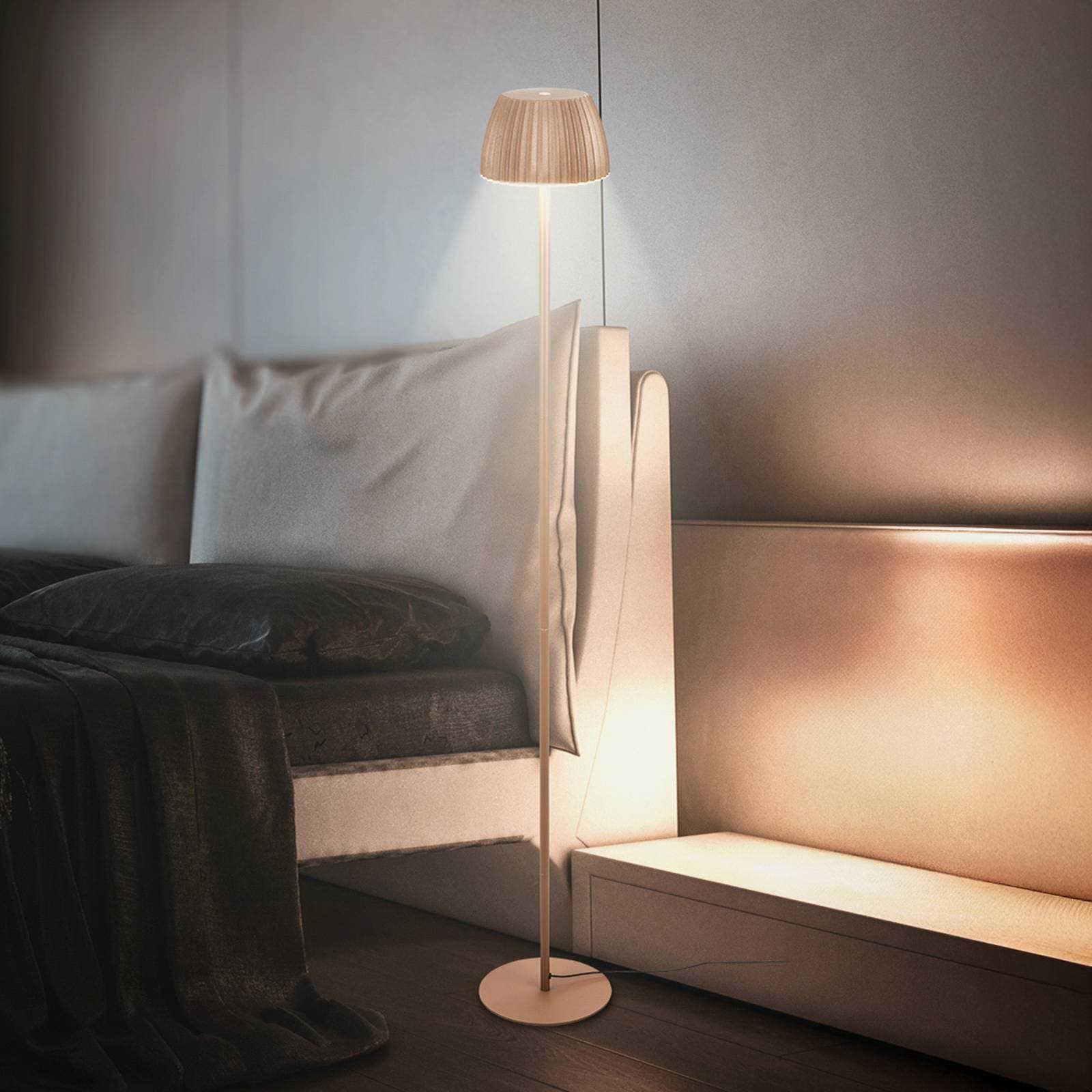 LED stojacia lampa Loca, hnedá, výška 123 cm, plast/kov