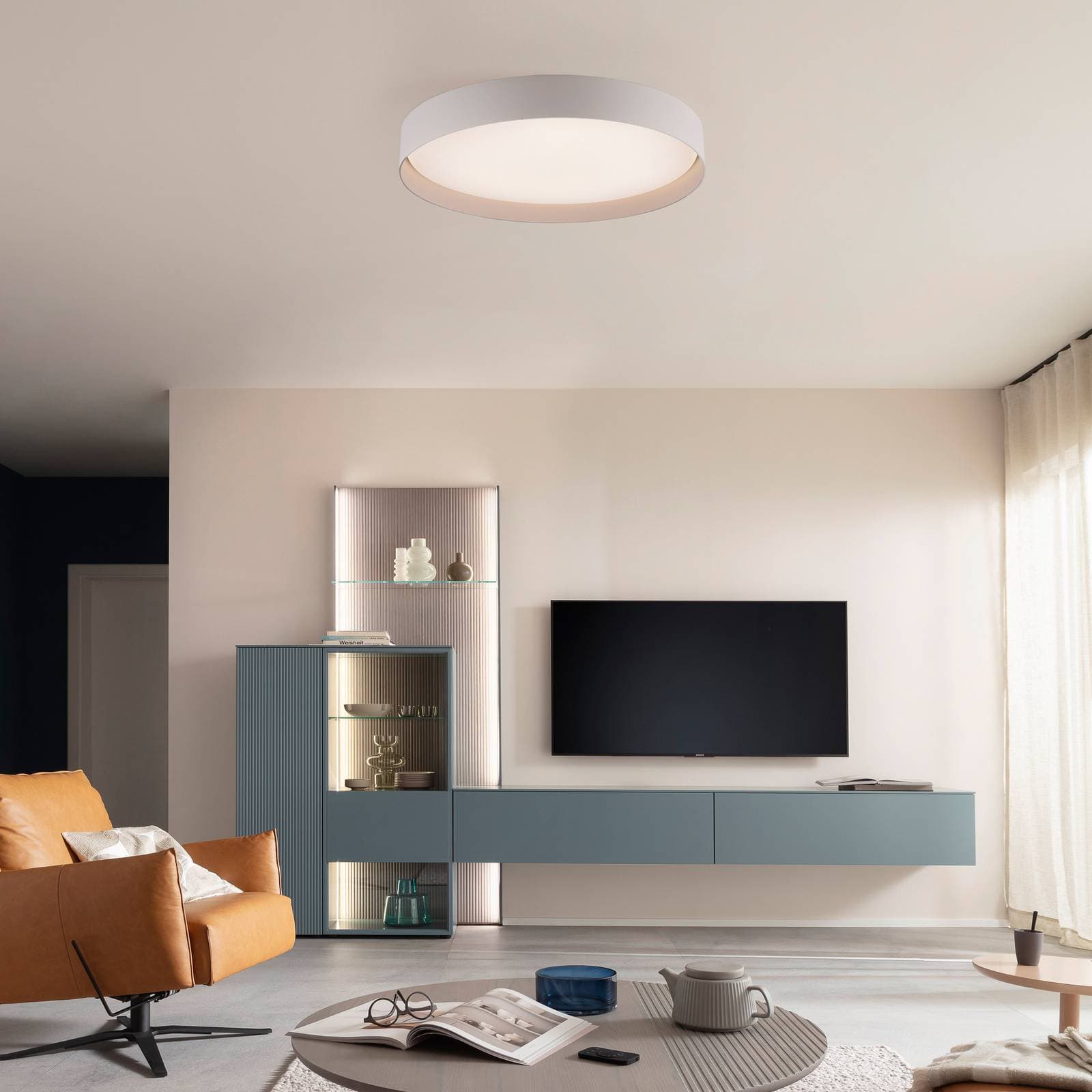 Stropné LED svetlo TAVOLI, béžové, Ø 49 cm, kov, CCT, stmievateľné