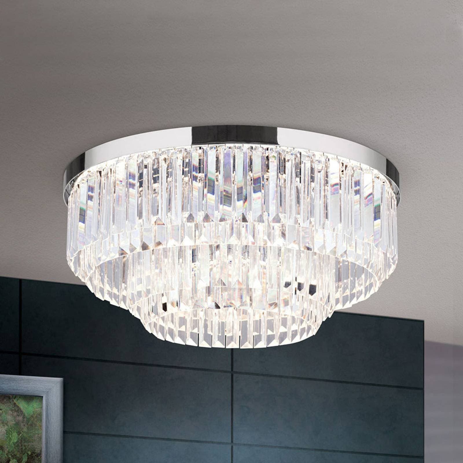Stropné LED svietidlo Prism, chróm, Ø 55 cm