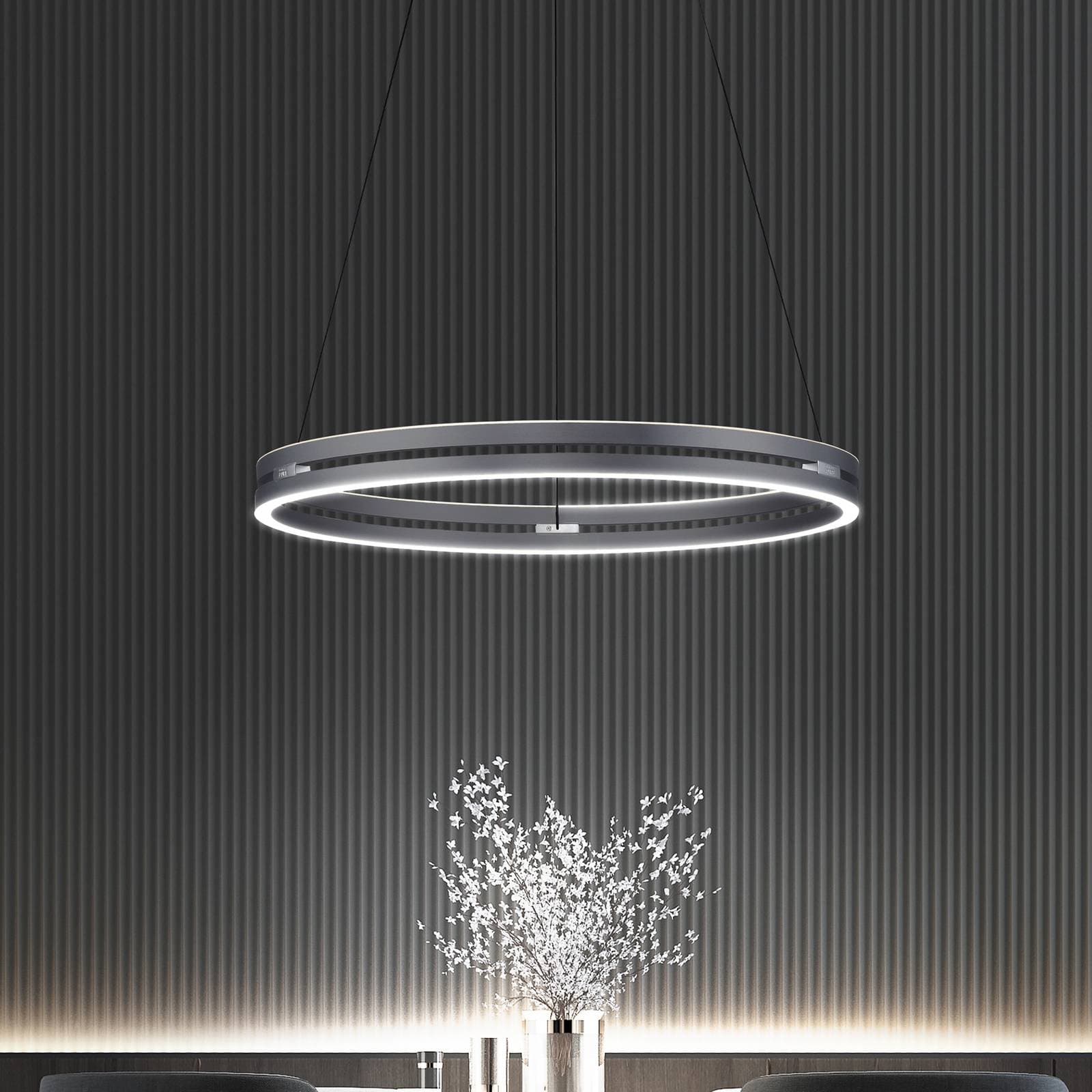 LED závesné svietidlo PURE E-Loop, mystic grey, Ø 70 cm, hliník, CCT