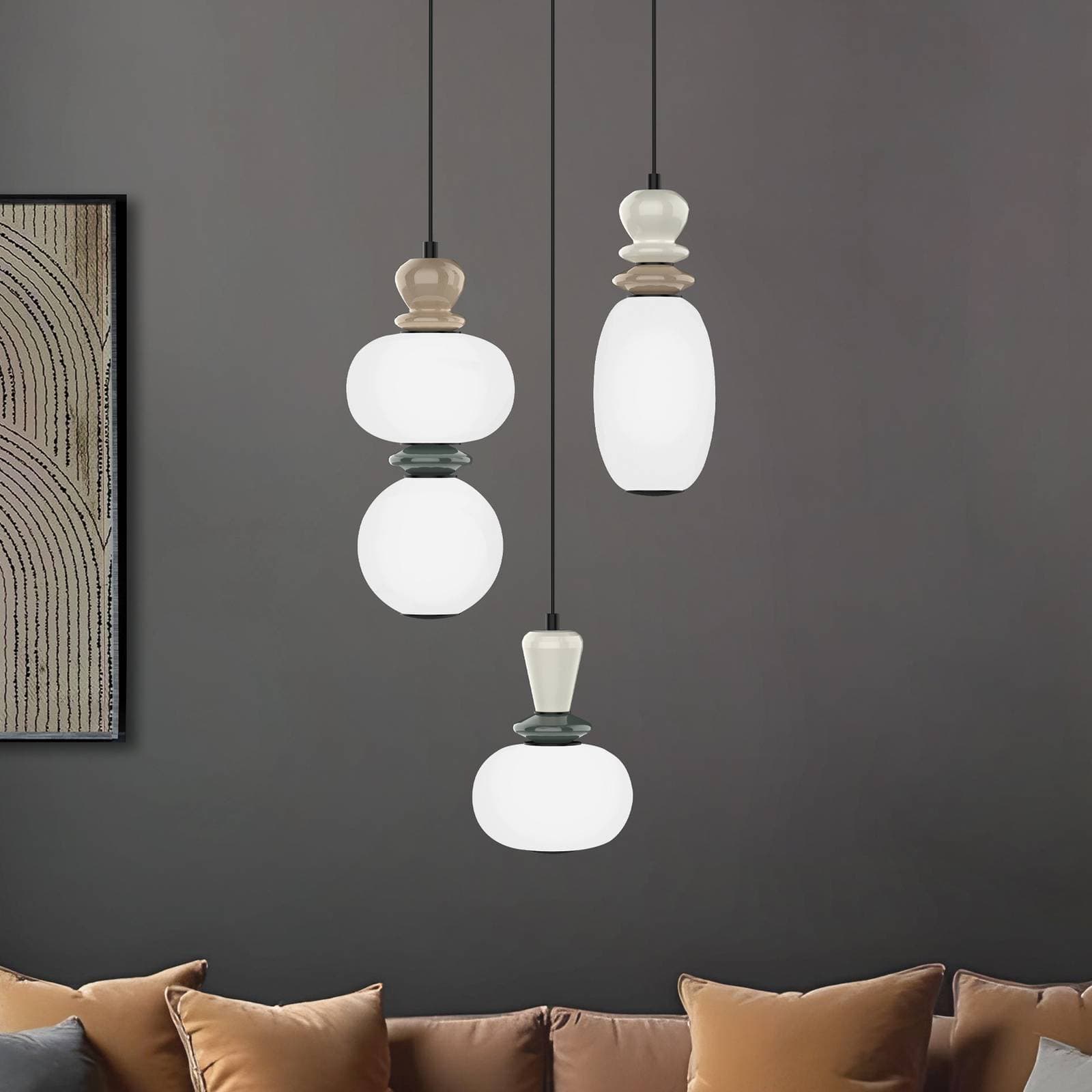 LED závesné svietidlo Gemma, Ø 38 cm, farebná, sklo/keramika, 3-pl.