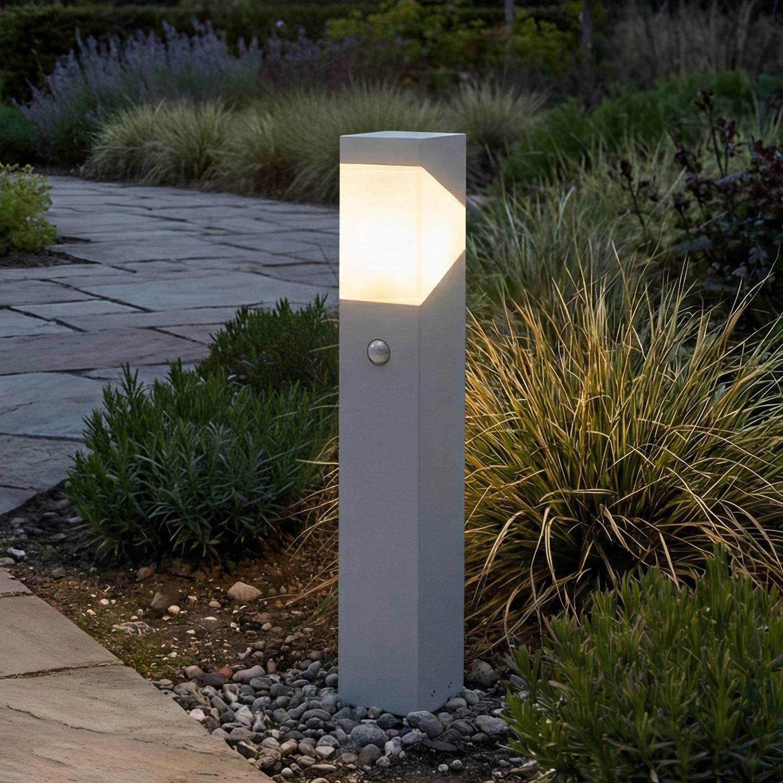 Lucande podlahová lampa Kiran, 60 cm, senzor, svetlosivá, IP44