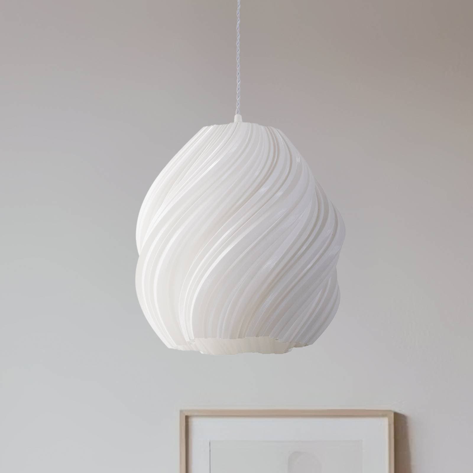 Závesné svietidlo Lindby Nuvia, Ø 30 cm, biele, 3D tlač