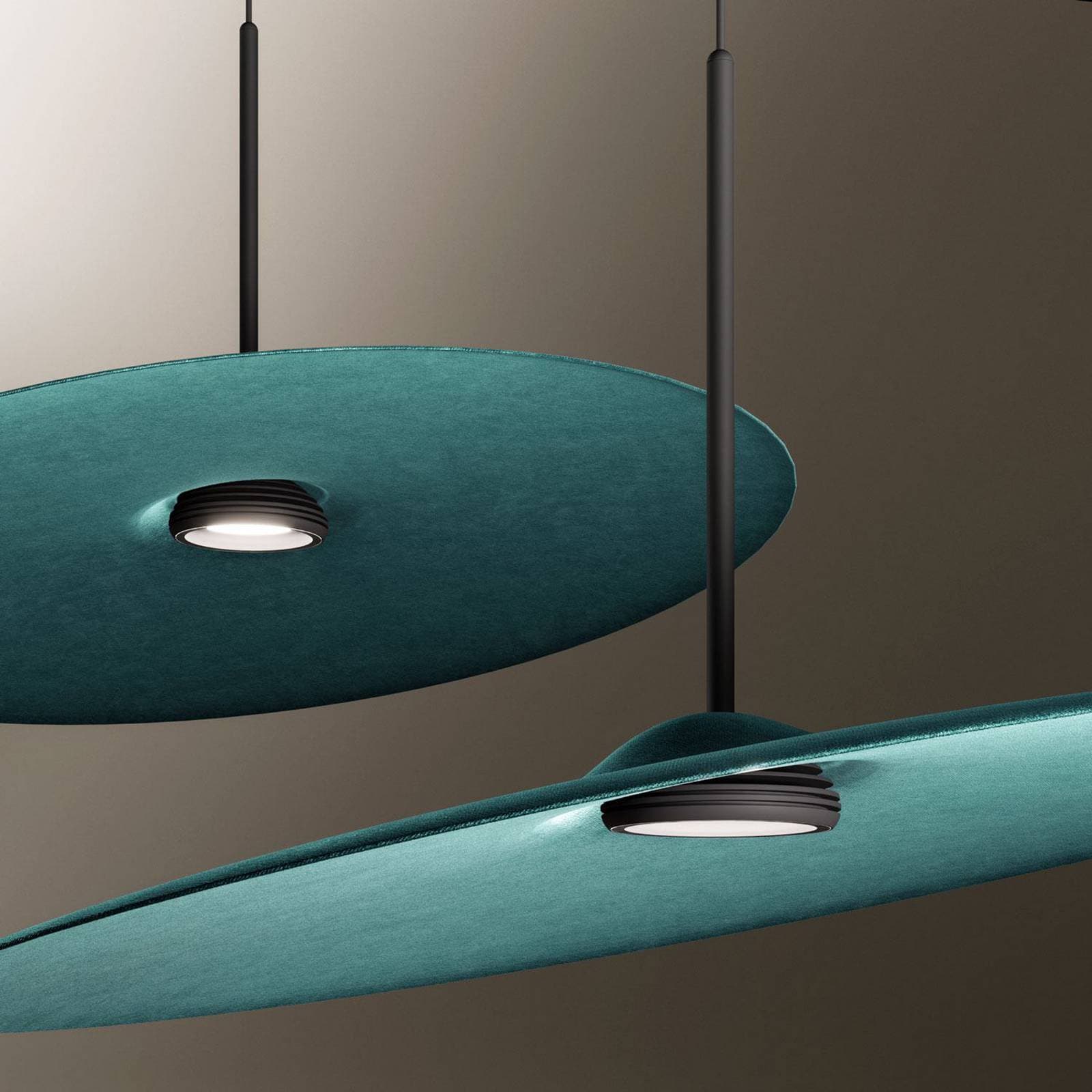 Fabbian LED závesné svietidlo Acustica, modro-zelené, 3000K, DALI
