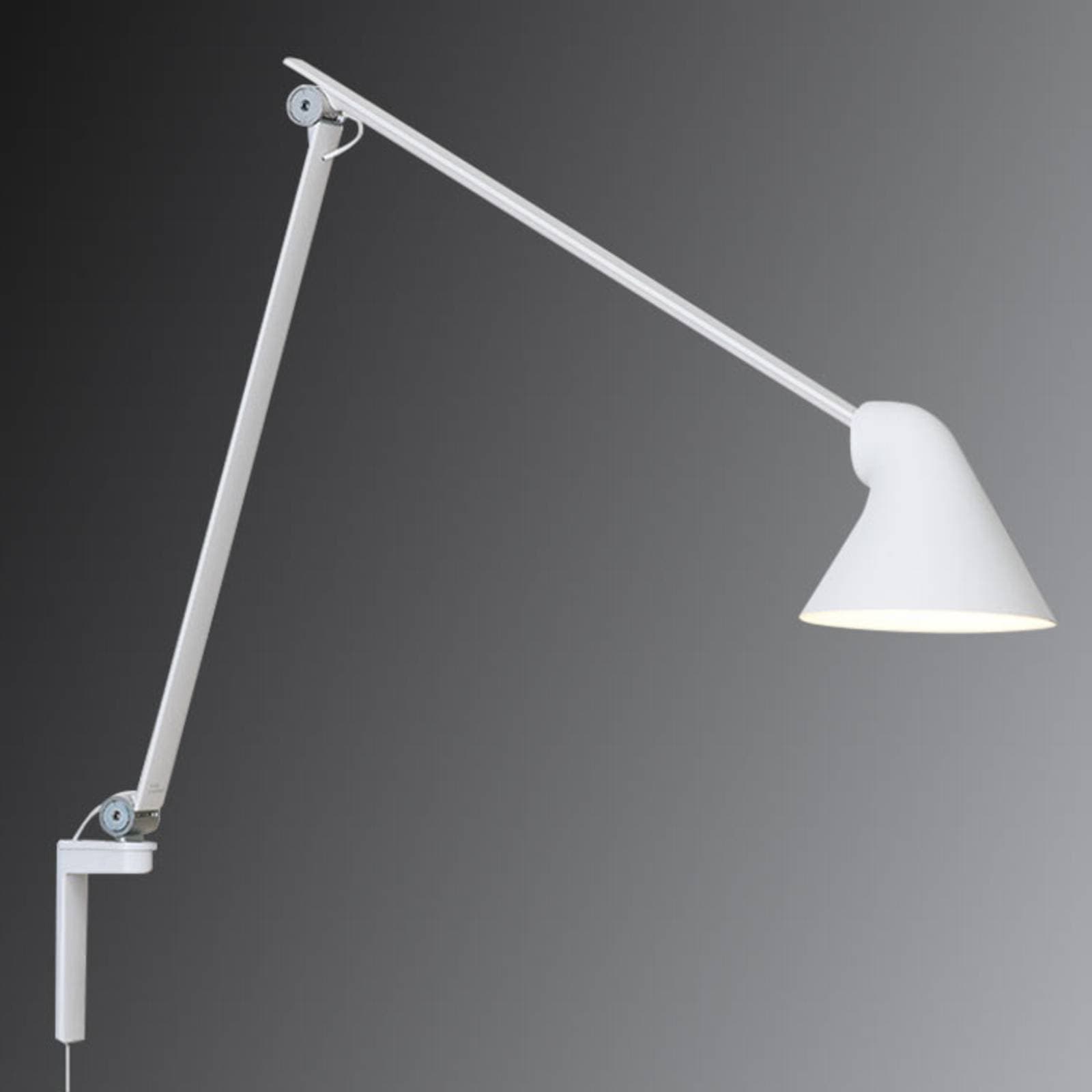 Louis Poulsen NJP LED lampa, dlhé rameno, biela