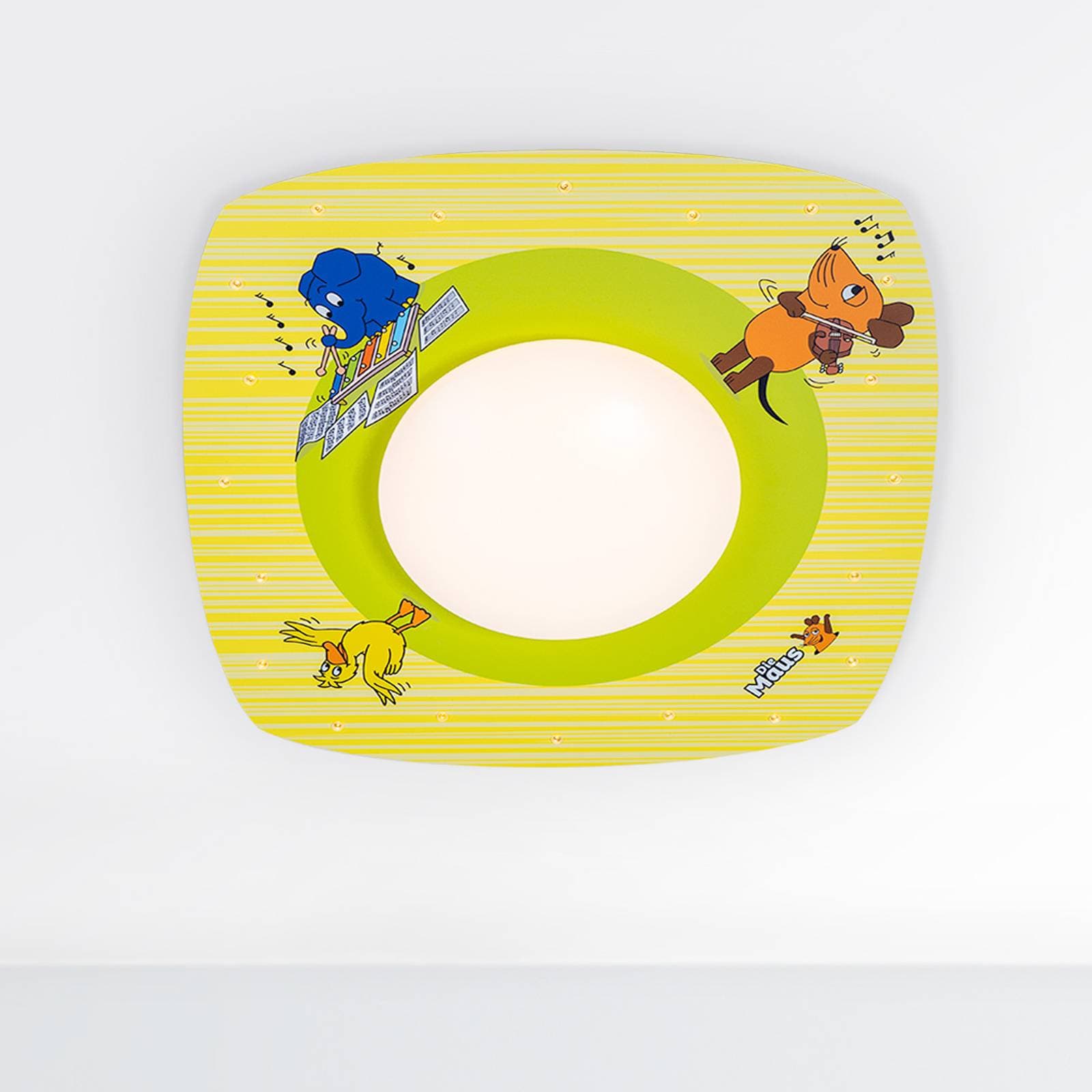 LED stropné svietidlo myš, žltá farba, Ø 58 cm, drevo
